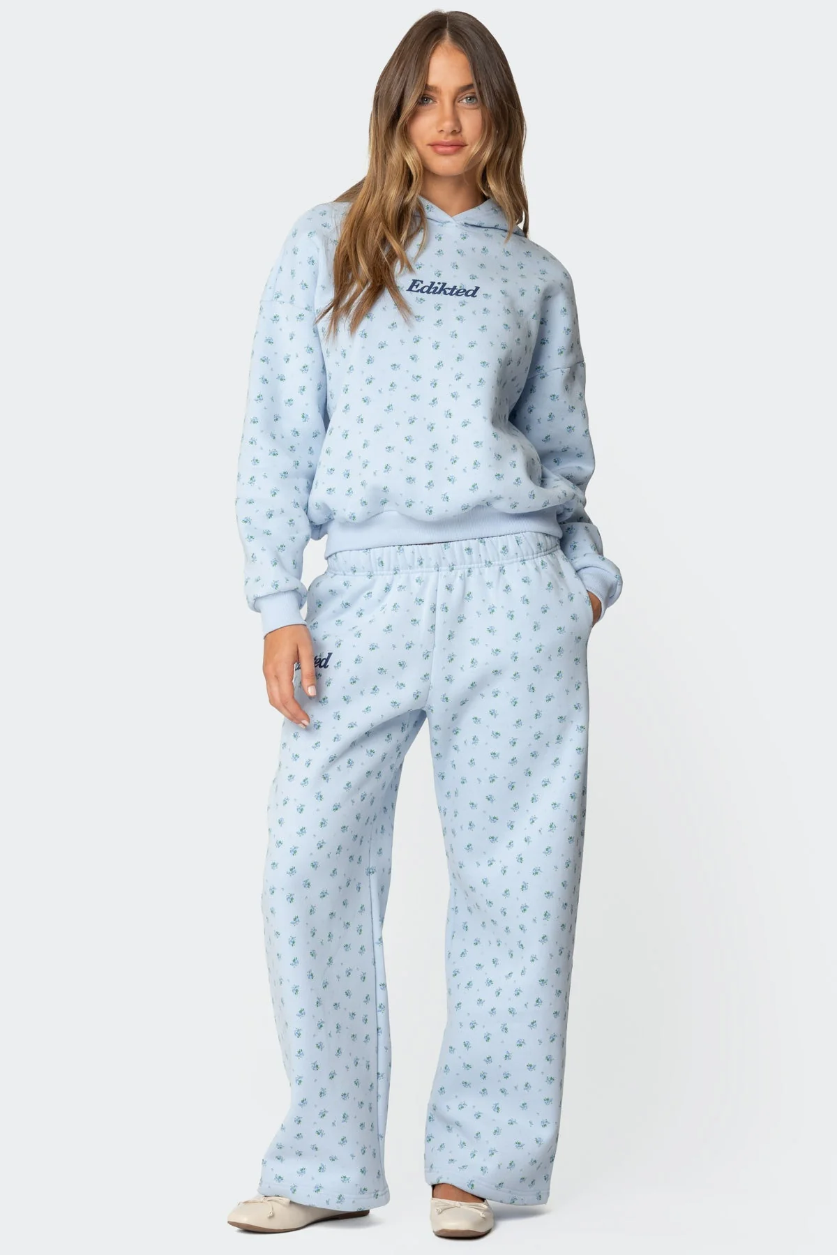 Blue Floral Print Sweatpants Set