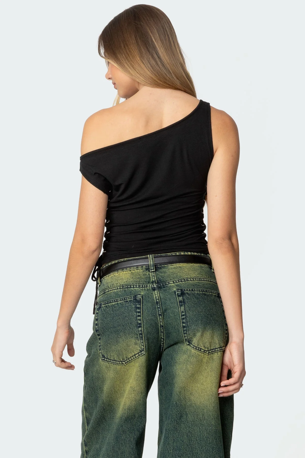 Angi Black Asymmetric Off Shoulder Top