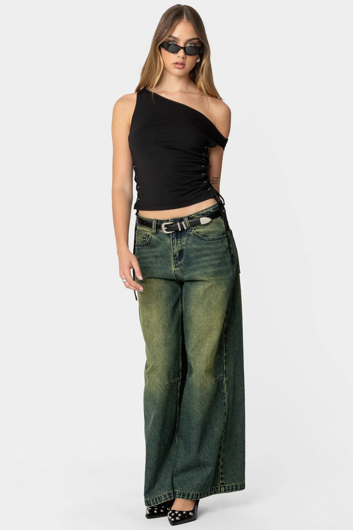 Angi Black Asymmetric Off Shoulder Top