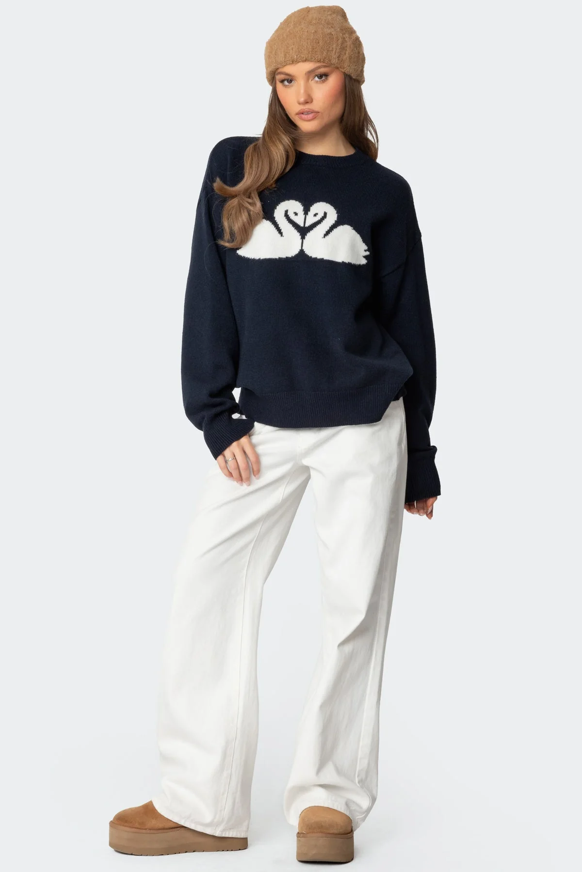 Navy Oversized Swan Knit Sweater