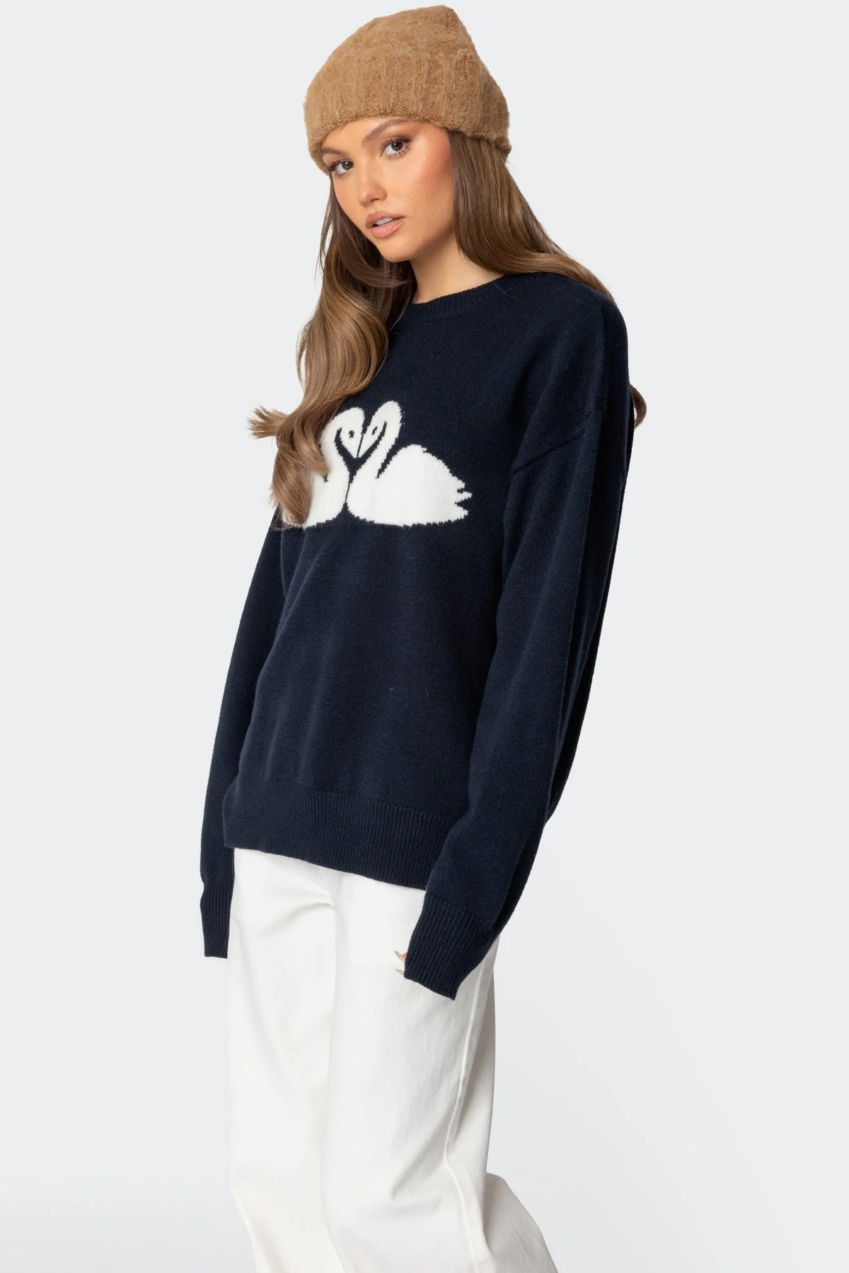 Navy Oversized Swan Knit Sweater
