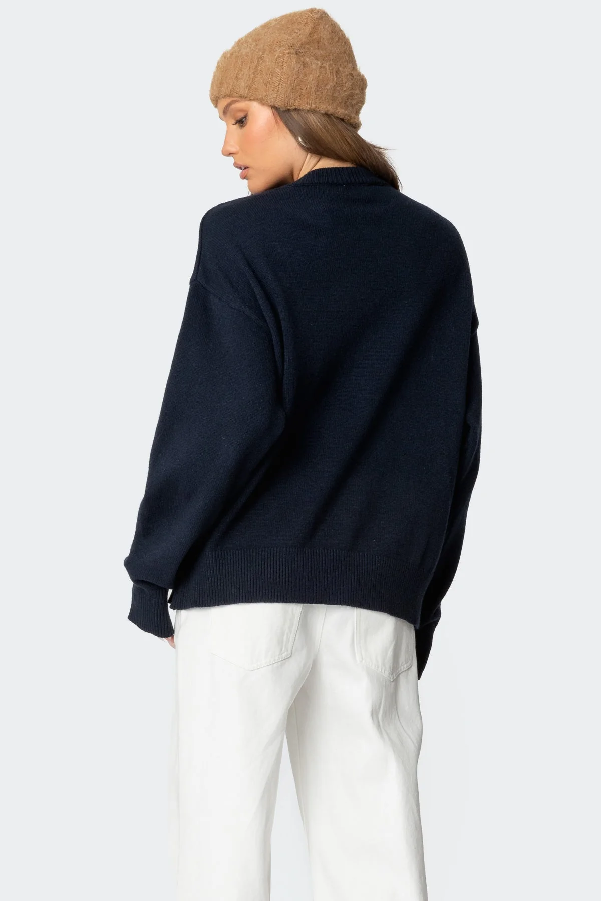 Navy Oversized Swan Knit Sweater