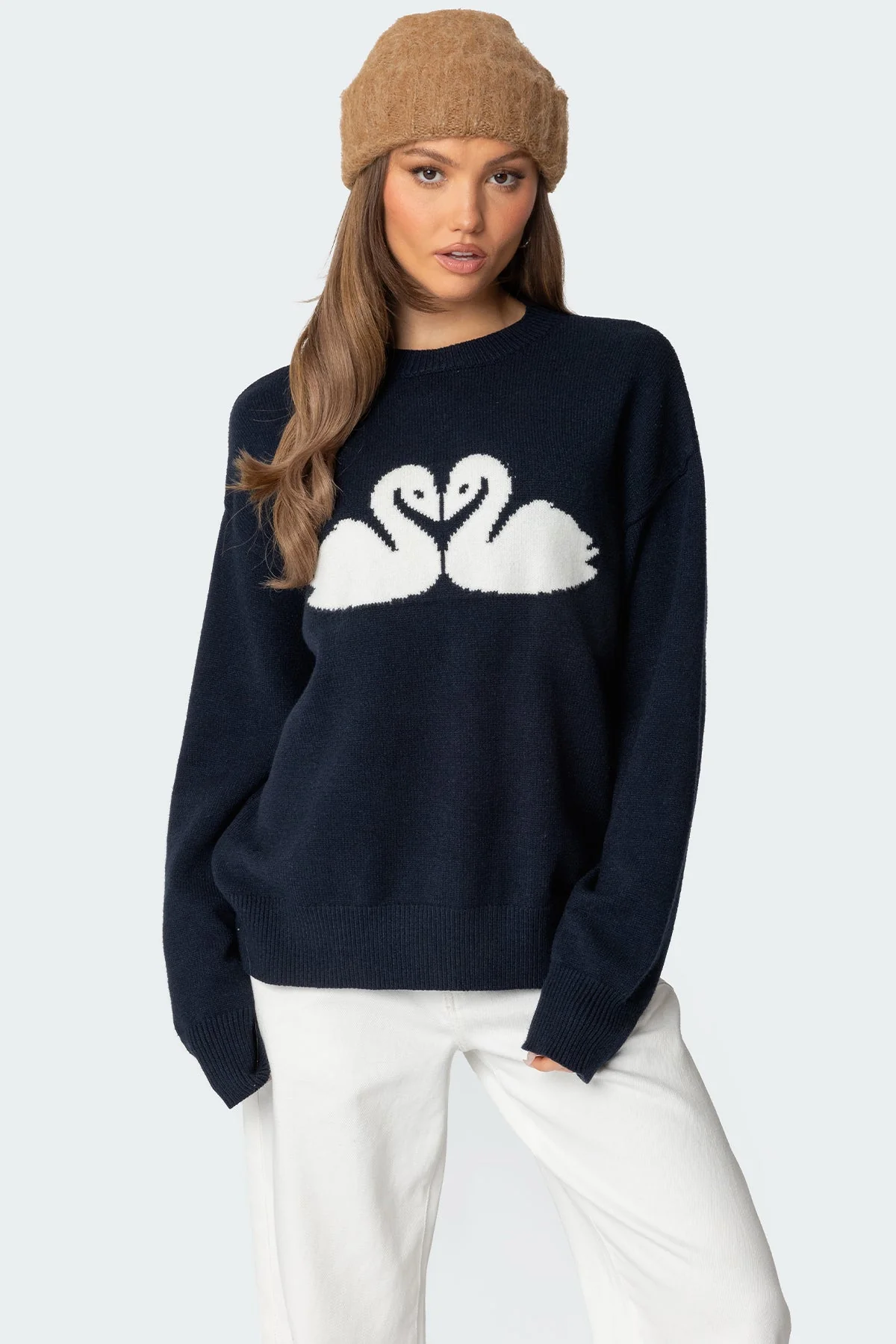 Navy Oversized Swan Knit Sweater