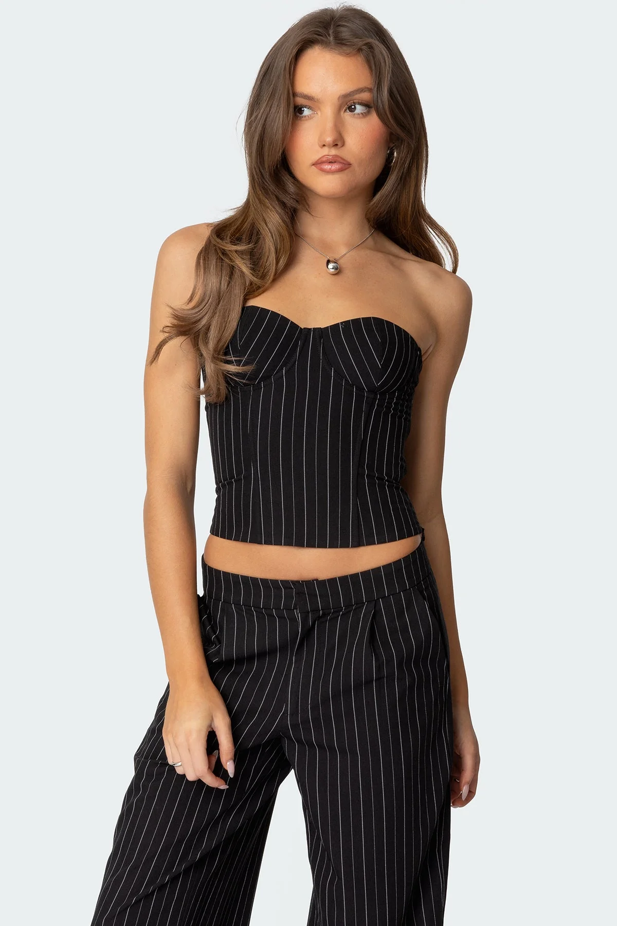 Strapless Pinstripe Corset in Black and White - Stylish Aliza Design