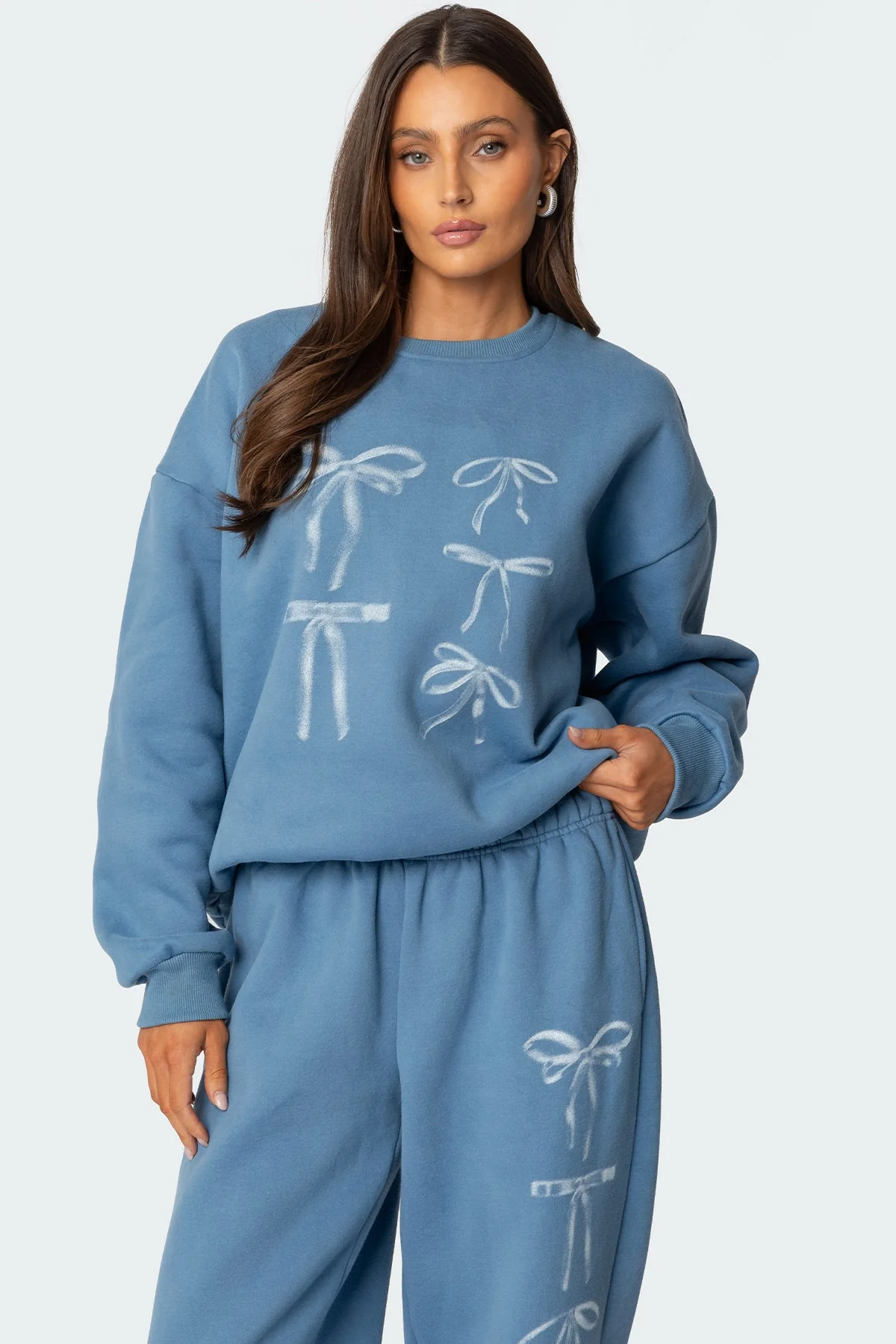 Blue Bow Bliss Oversized Sweatshirt for Women