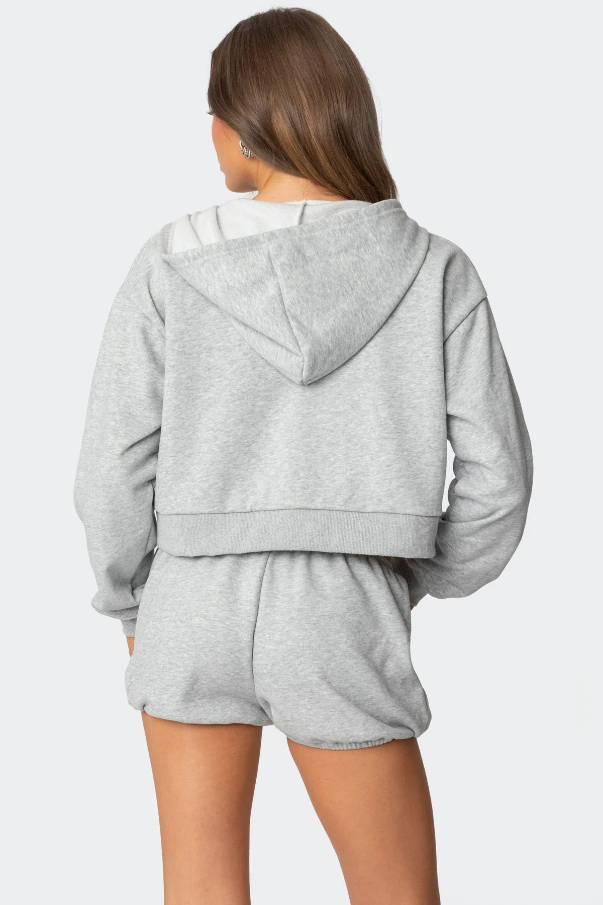 Gray Melange Zip Up Hoodie Set