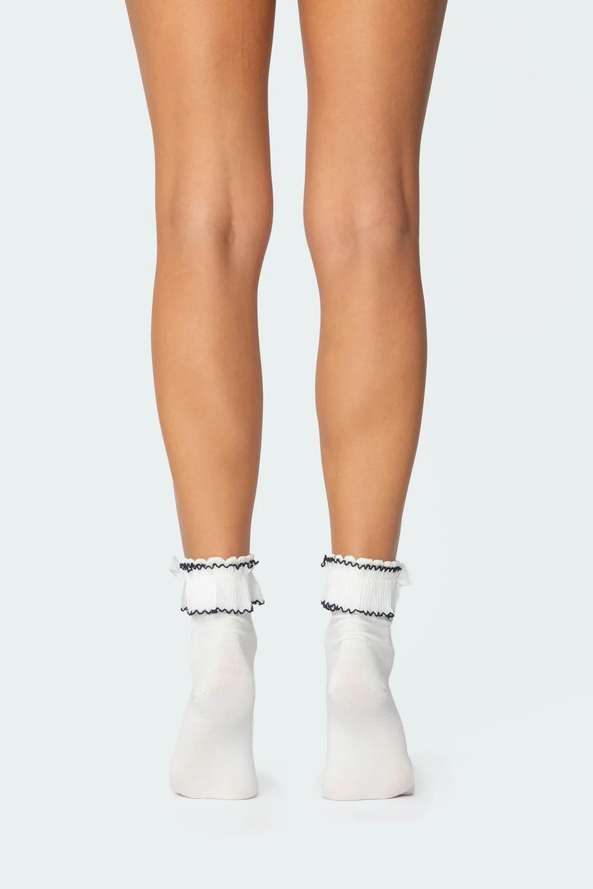 White Ruffle Bow Detail Socks - Cotton & Spandex Blend