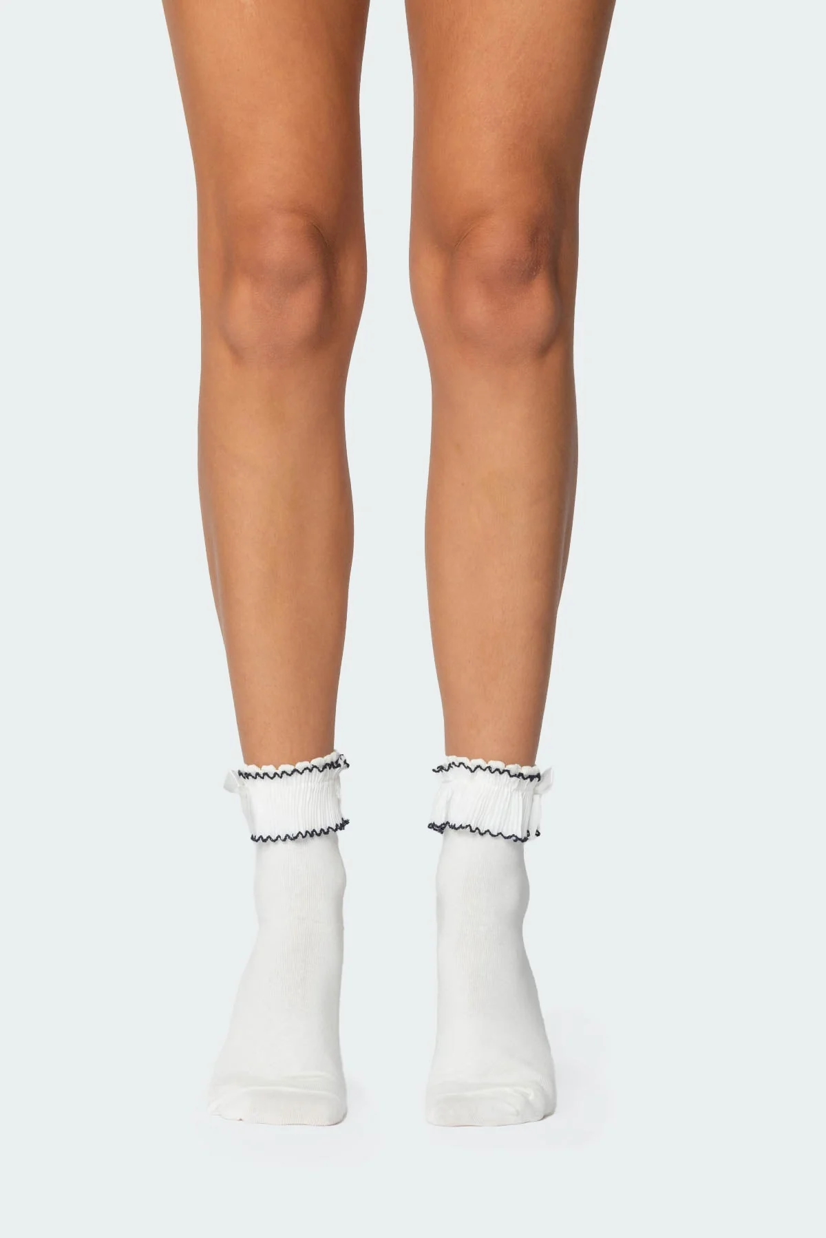 White Ruffle Bow Detail Socks - Cotton & Spandex Blend