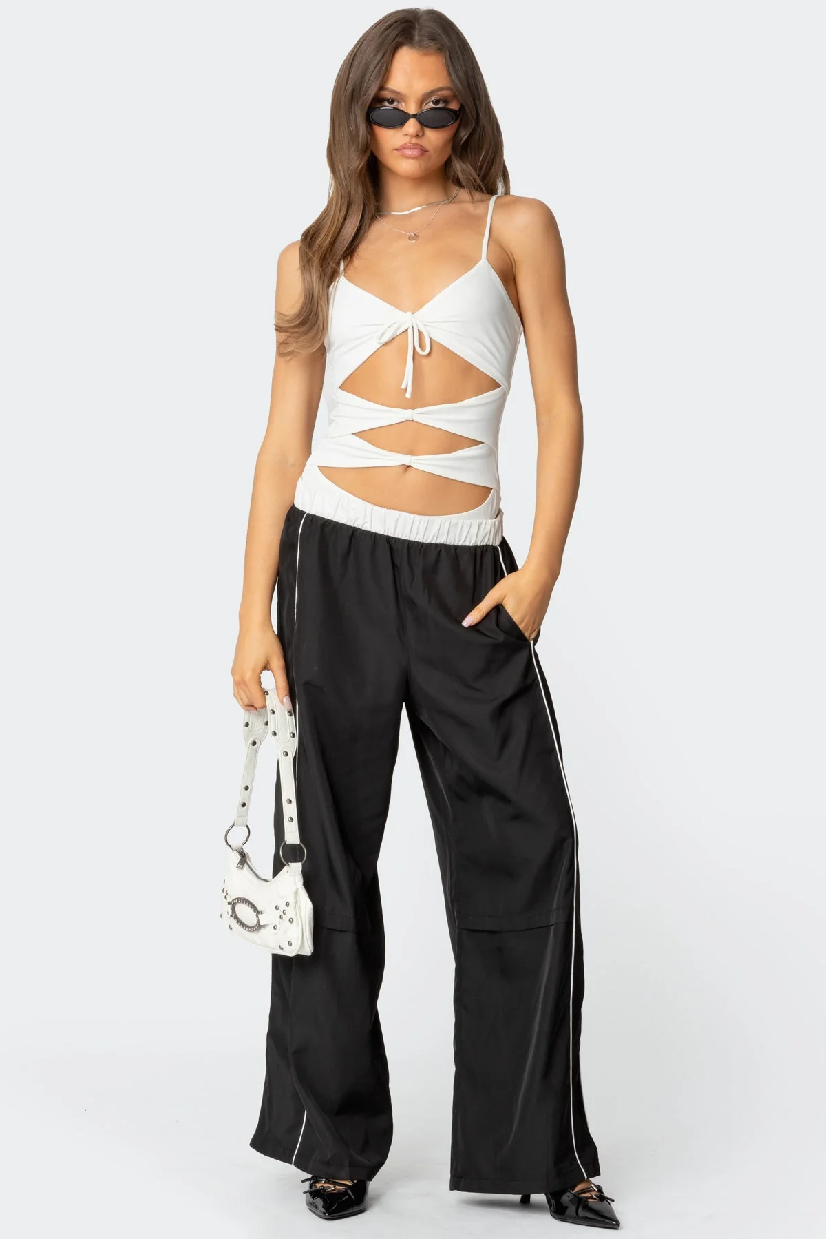 White Serene Cut Out Nylon Spandex Bodysuit