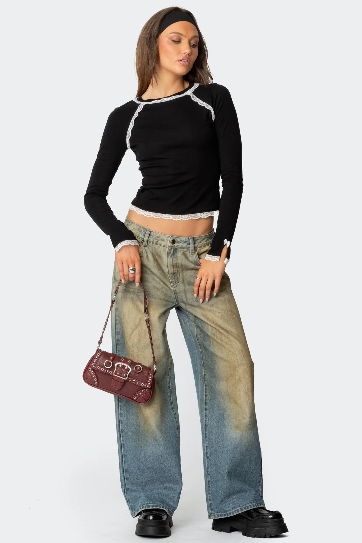 Ribbed Cotton Top with Lace Trim Detailing