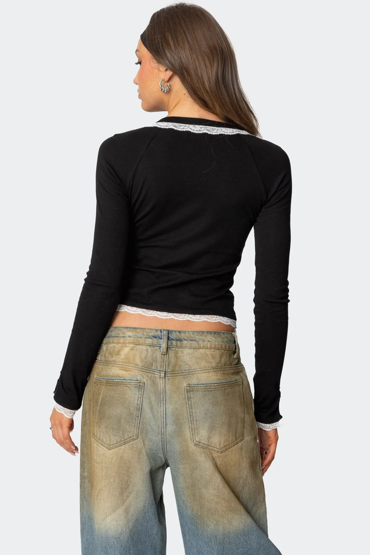 Ribbed Cotton Top with Lace Trim Detailing