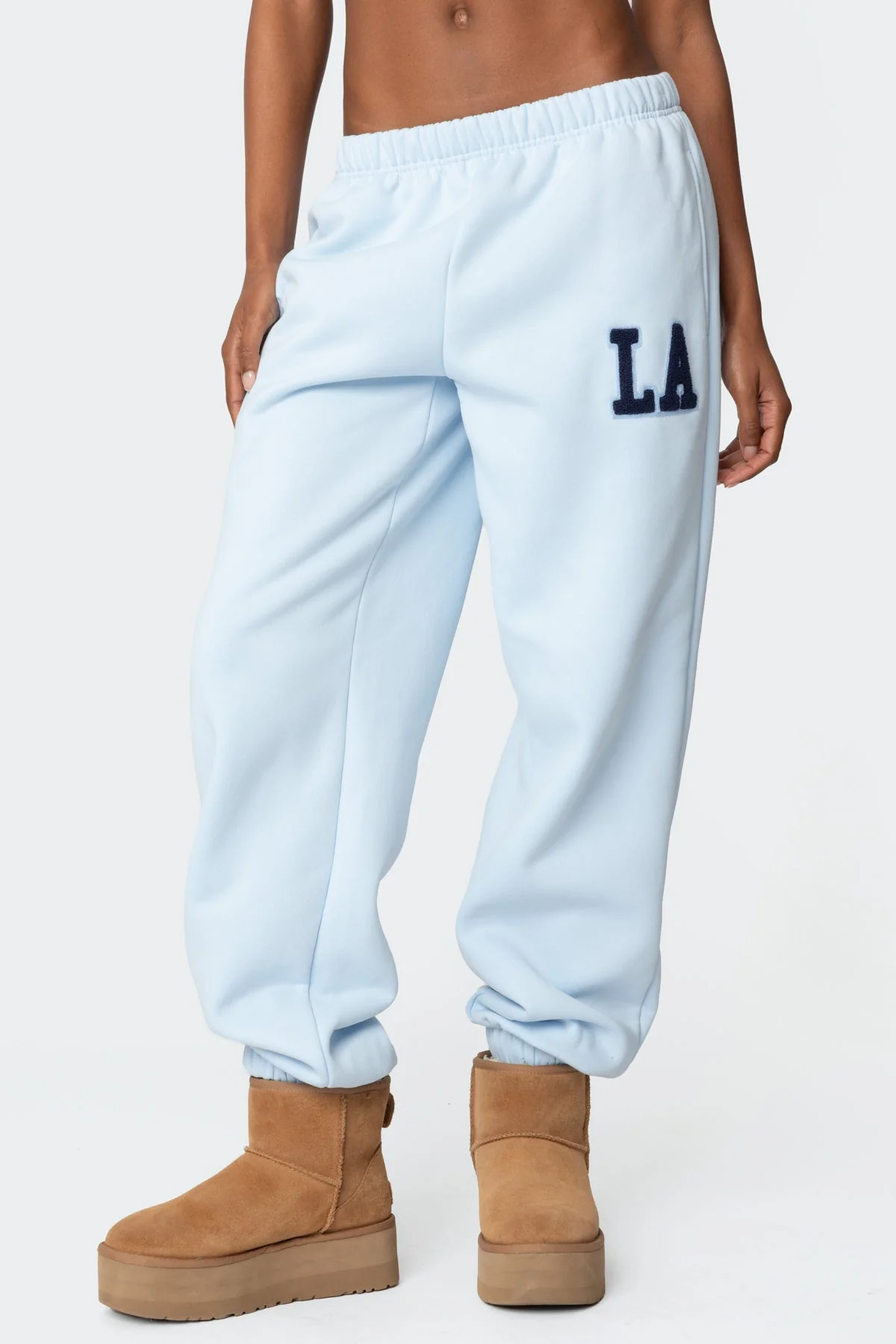 Blue Oversized Lounge Sweatpants Set with Graphic Patch