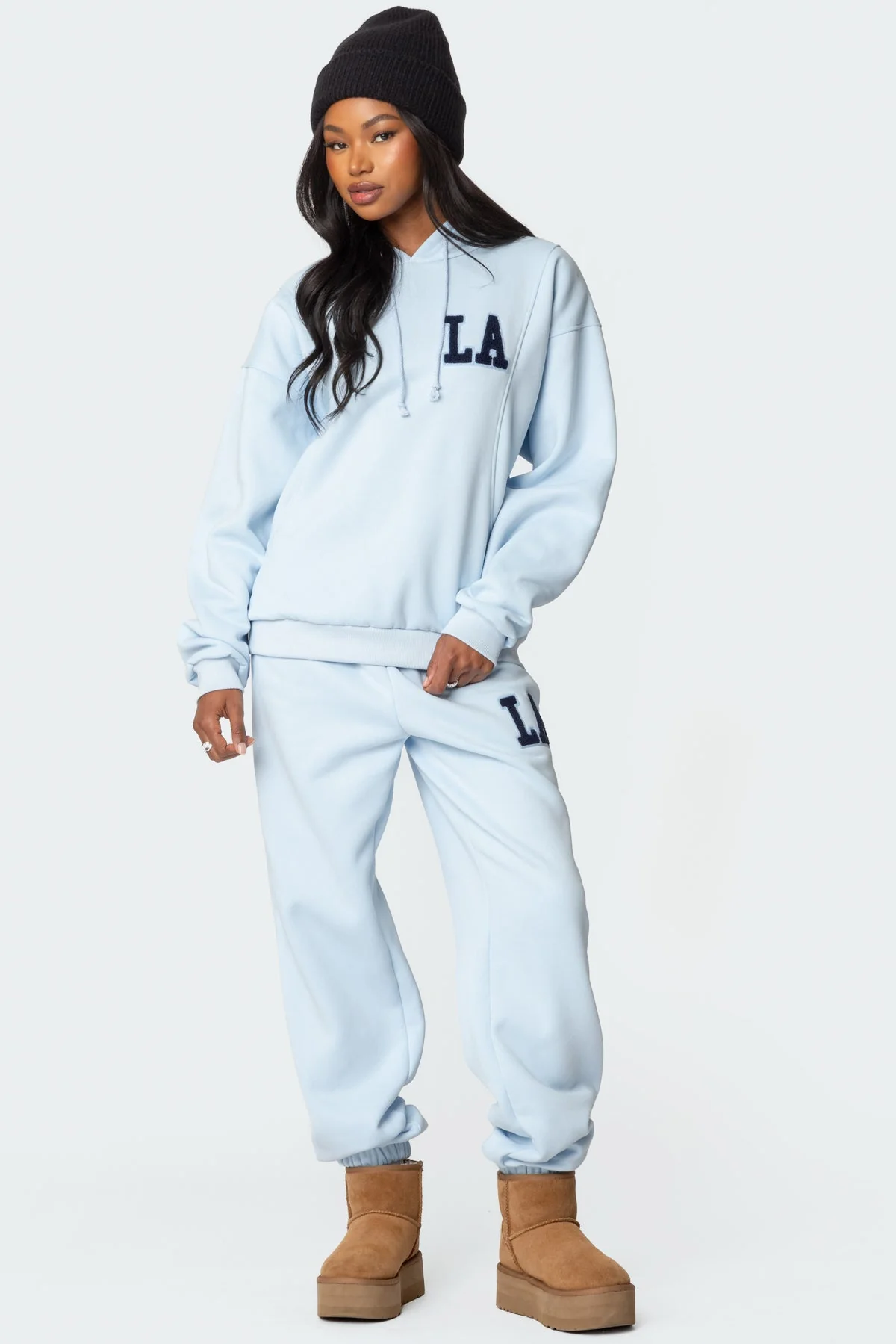 Blue Oversized Lounge Sweatpants Set with Graphic Patch