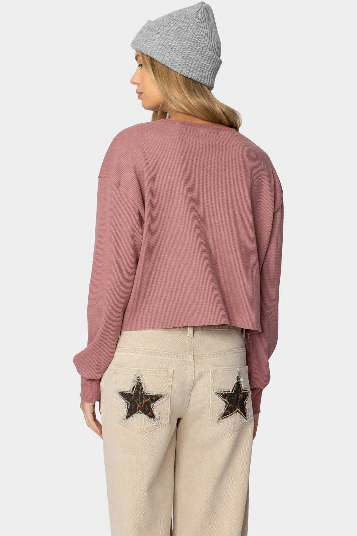 Mauve Waffle Long Sleeve T-Shirt for Women