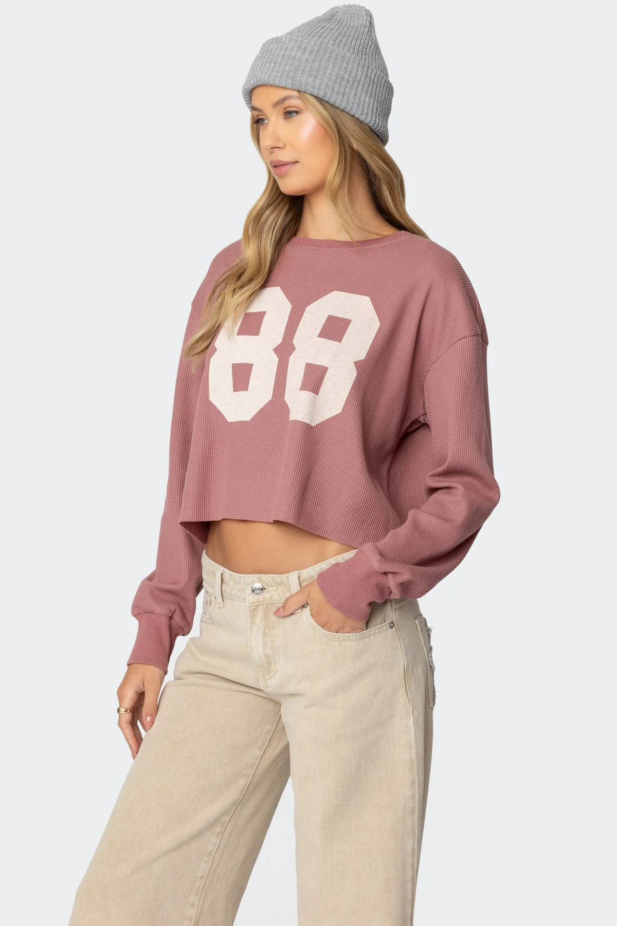 Mauve Waffle Long Sleeve T-Shirt for Women