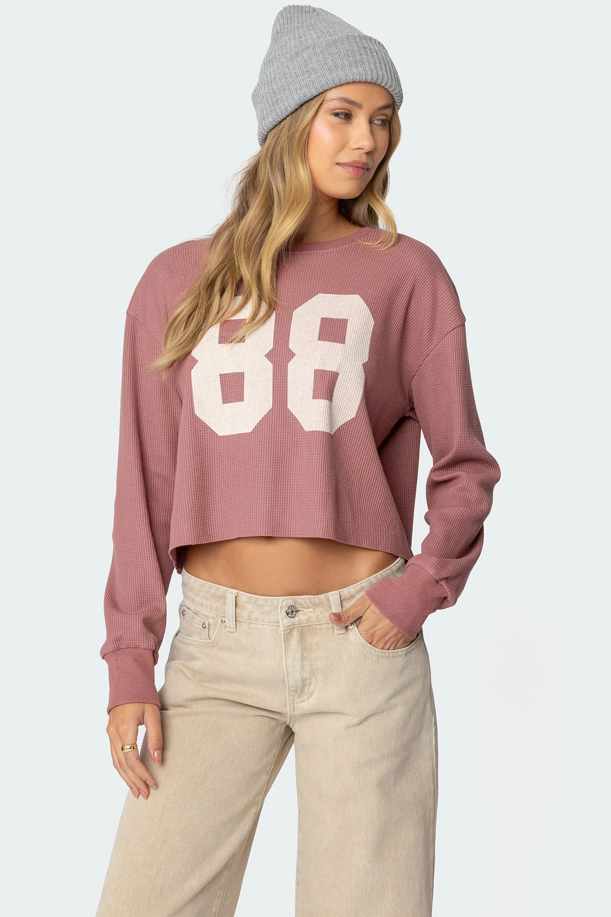 Mauve Waffle Long Sleeve T-Shirt for Women