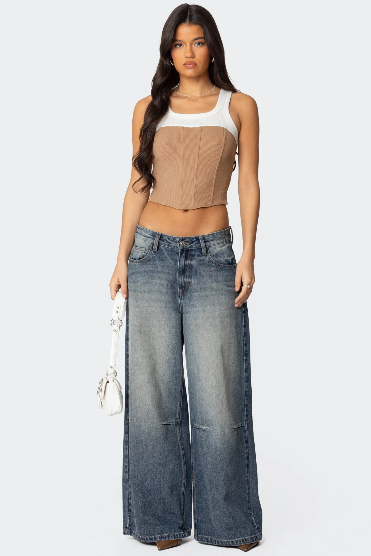 Layered Contrast Corset Top