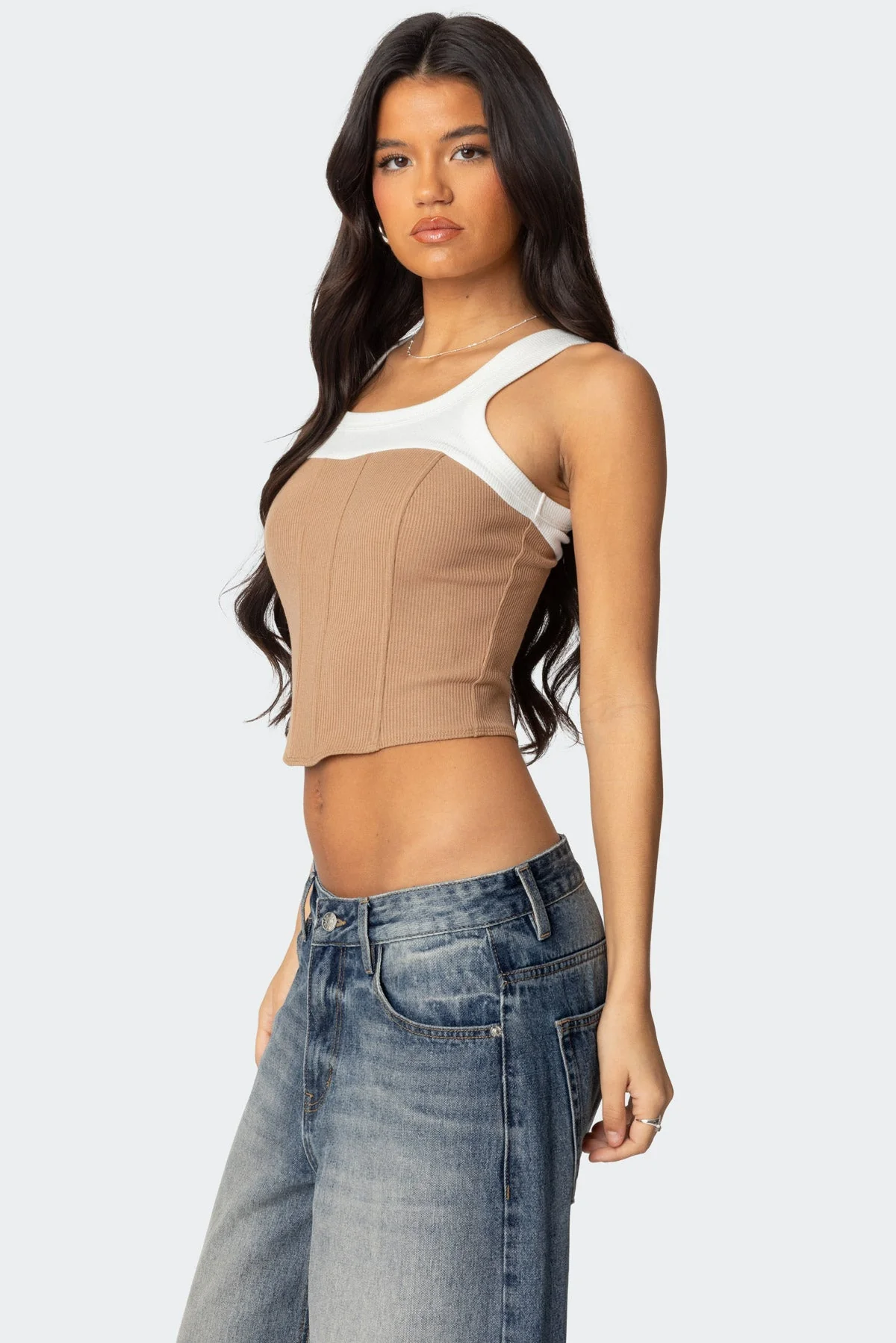 Layered Contrast Corset Top