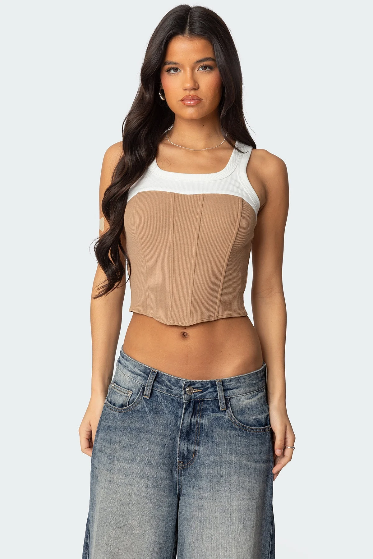 Layered Contrast Corset Top