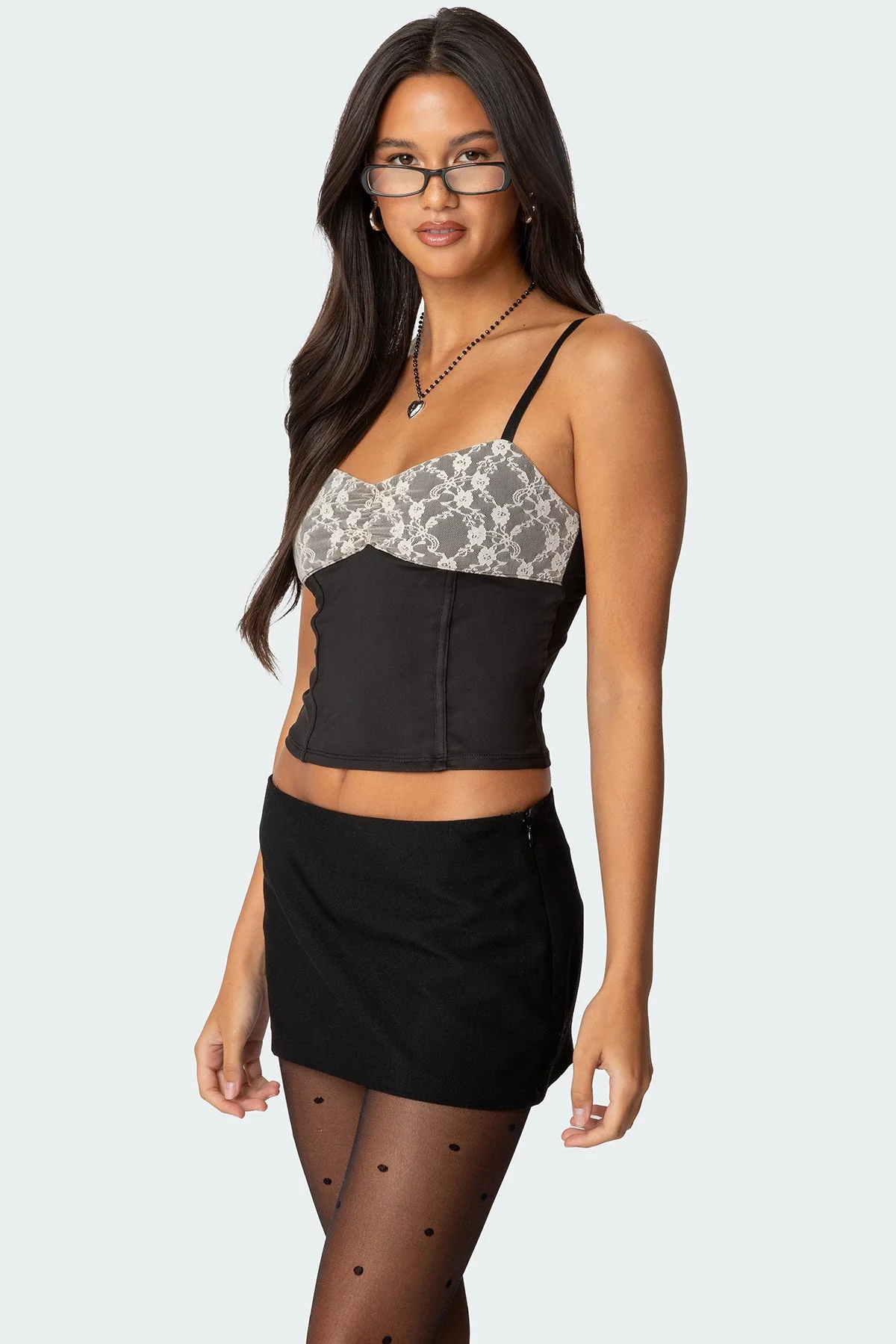 Black Layered Tank Top with Lace Detail