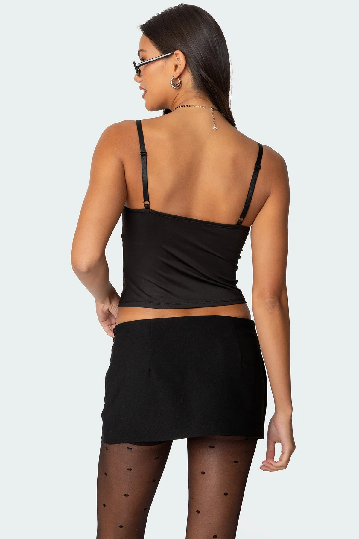 Black Layered Tank Top with Lace Detail