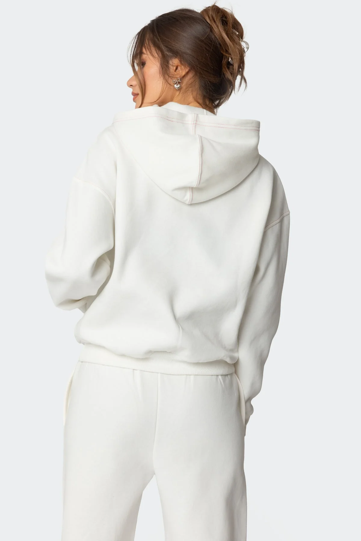 White Graphic Embroidered Hoodie for Women