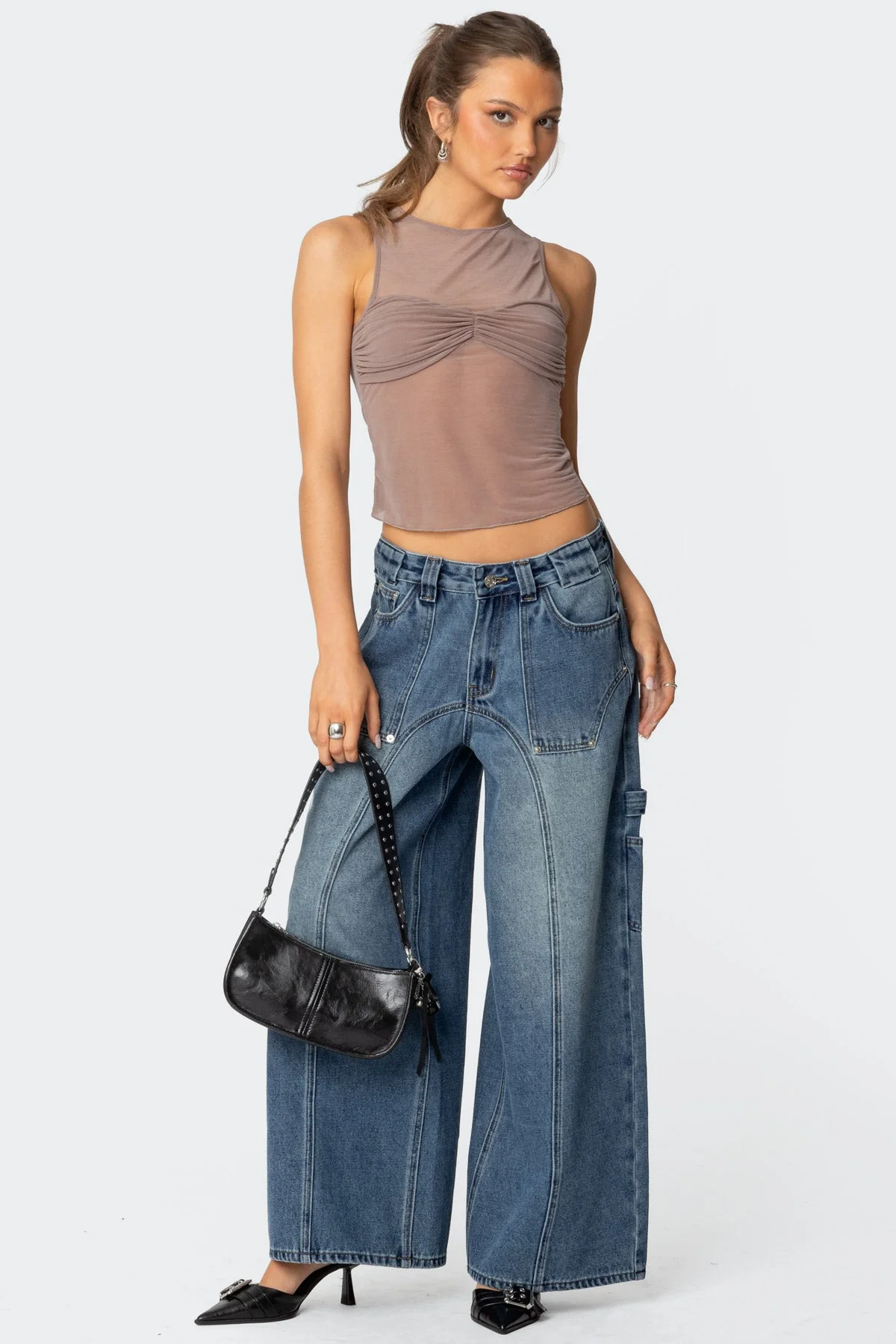 Blue Washed Baggy Carpenter Jeans - Low Rise Stylish Denim Pants