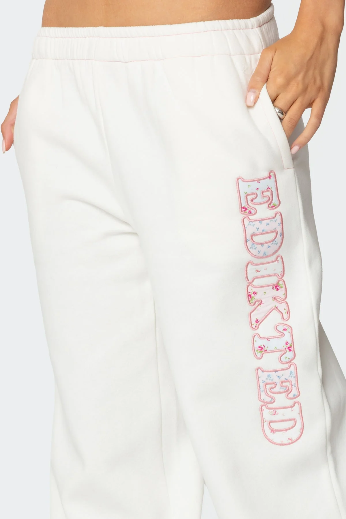 White Micro Floral Embroidered Sweatpants Set