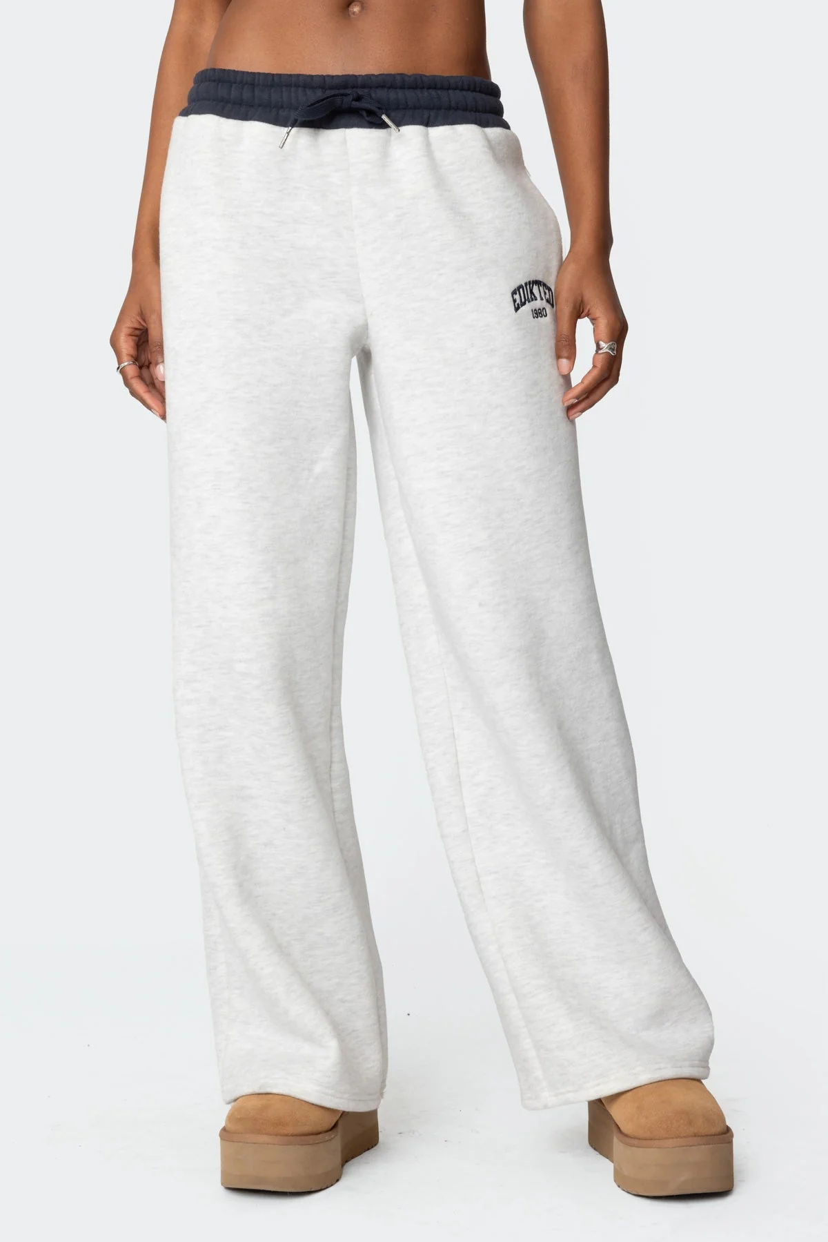 Gray Melange Graphic Embroidered Sweatpants