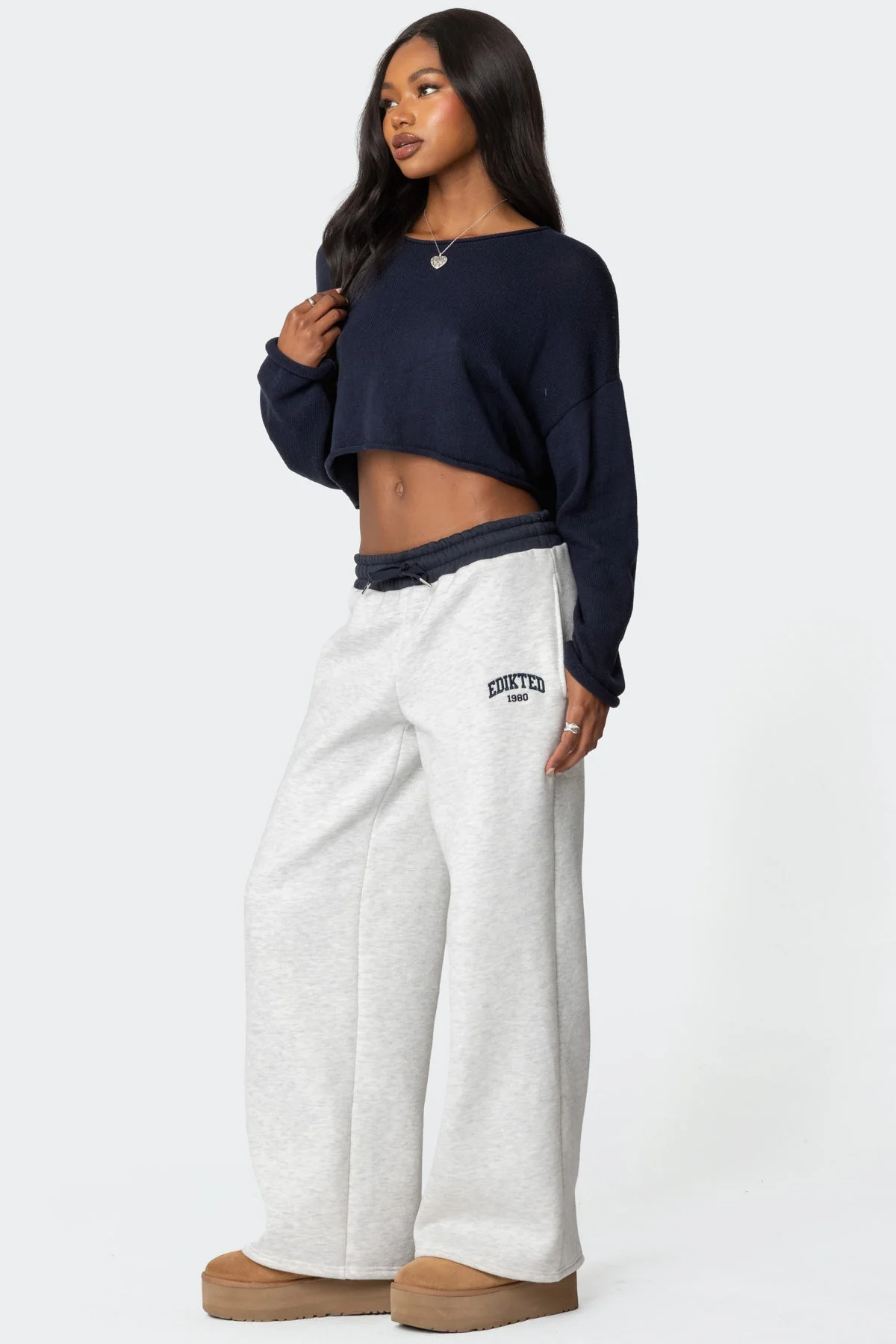 Gray Melange Graphic Embroidered Sweatpants