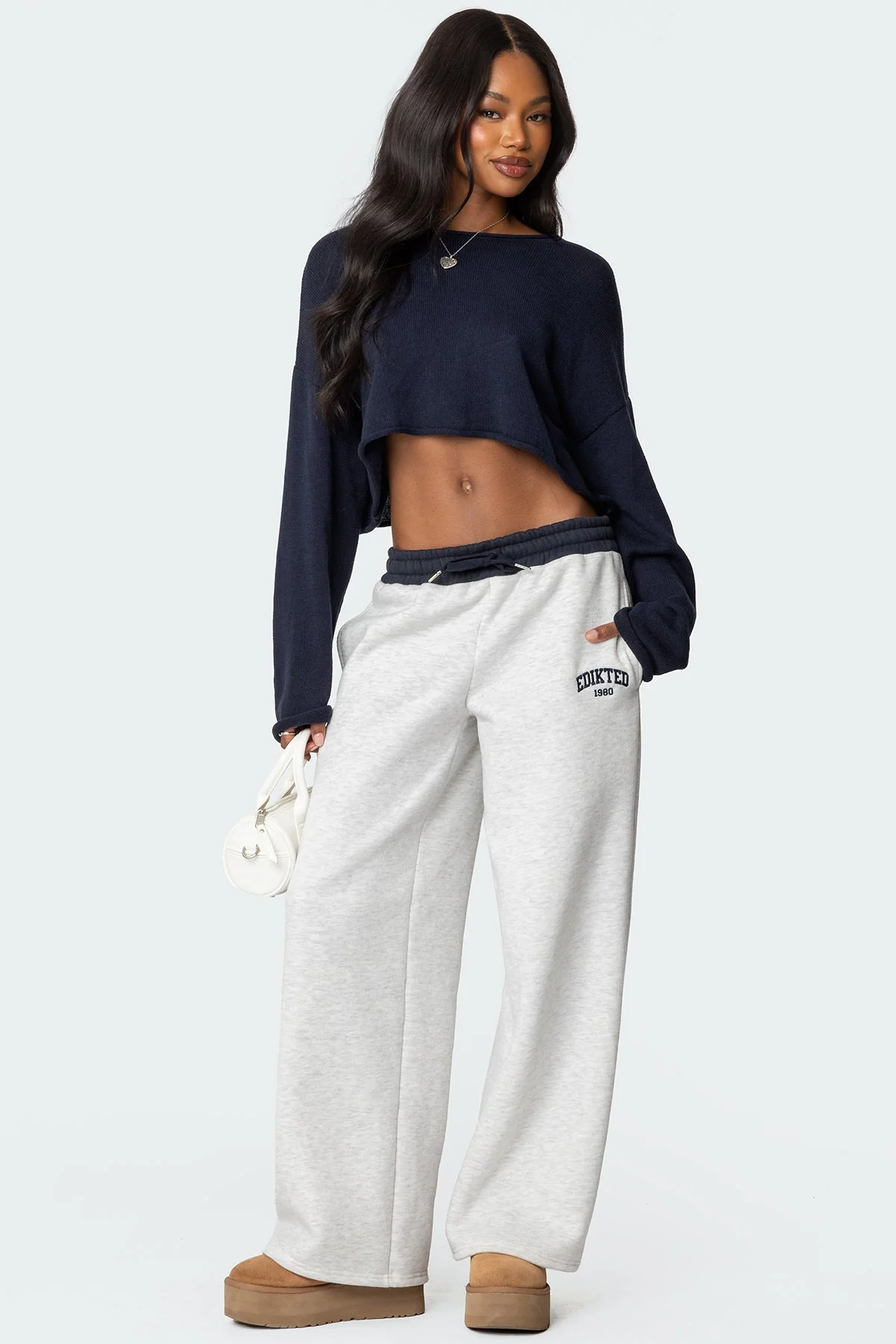 Gray Melange Graphic Embroidered Sweatpants