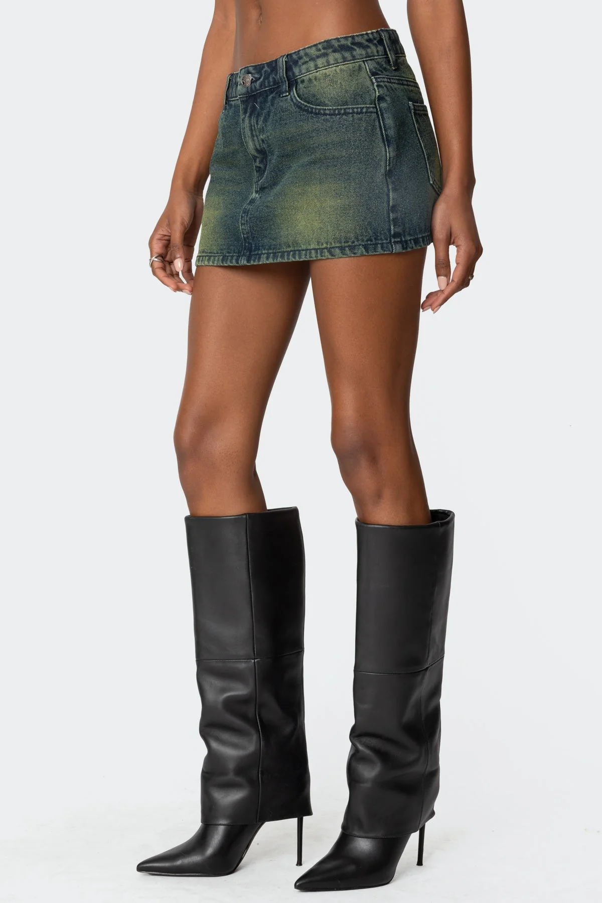 Green Washed Denim Mini Skirt - Stylish Casual Wear