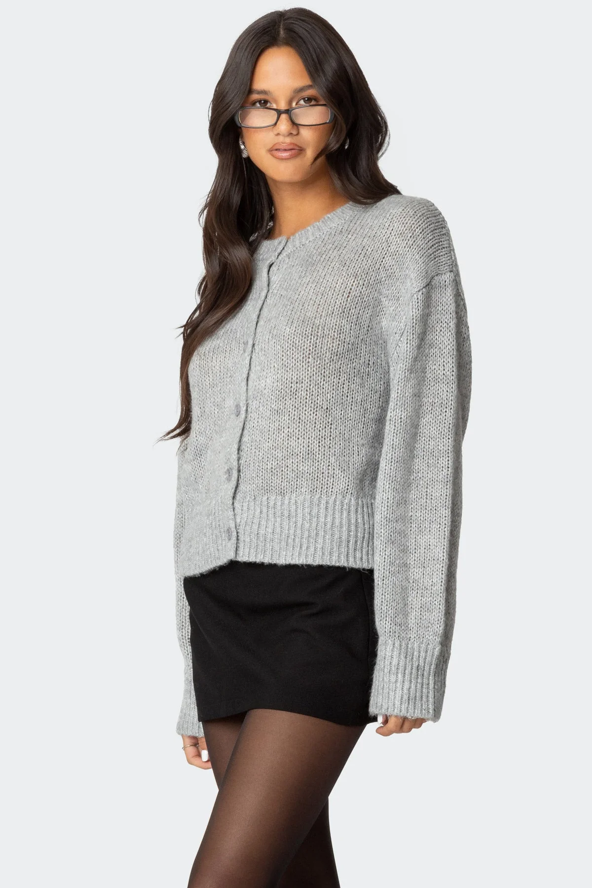 Cozy Gray Knit Cardigan for Women