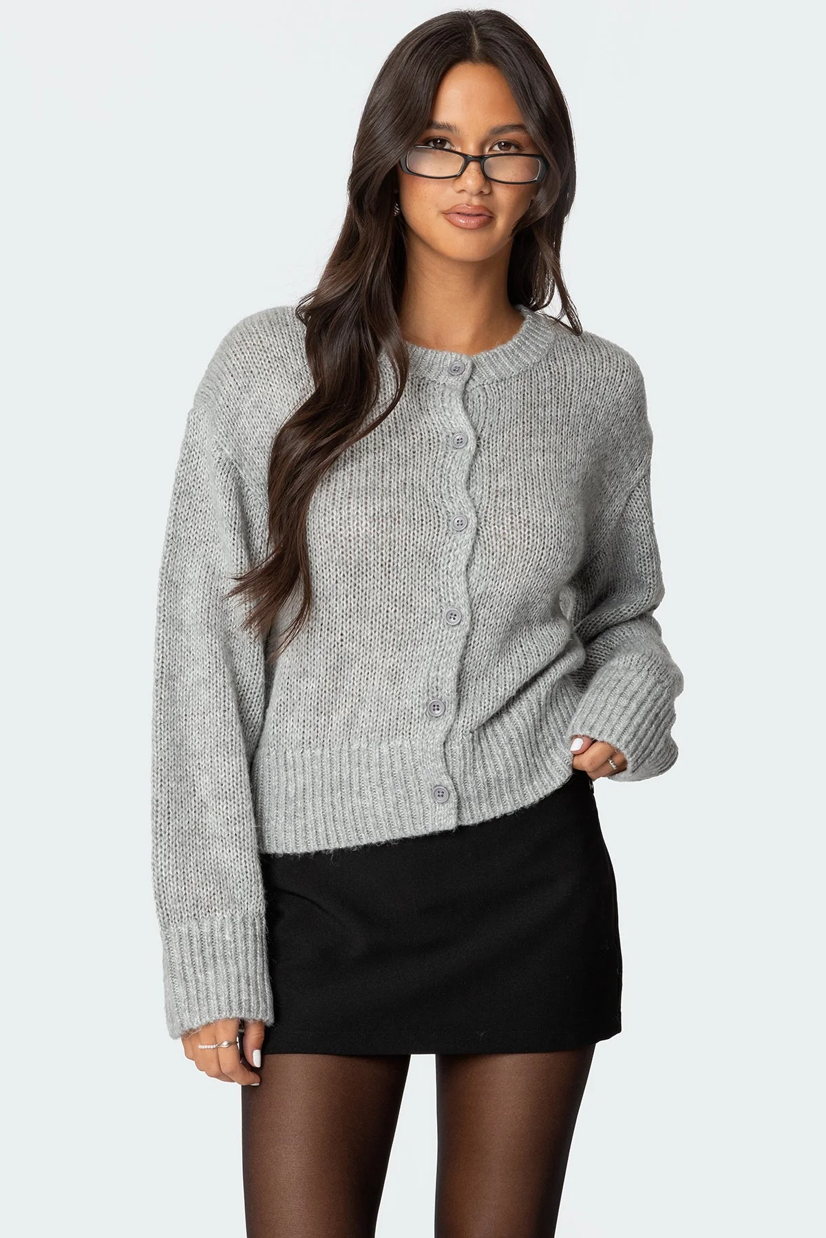 Cozy Gray Knit Cardigan for Women