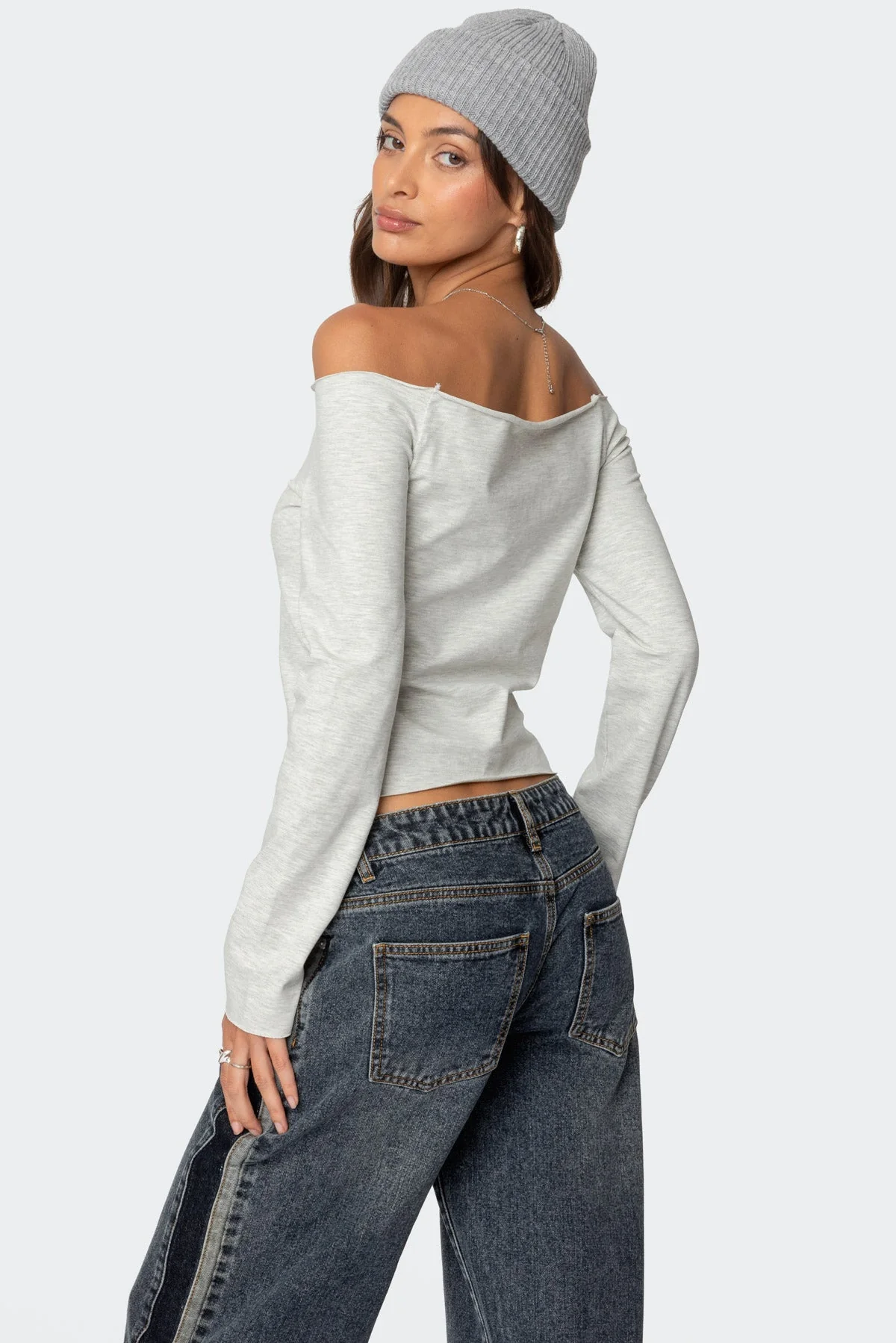 Graphic Text Aspen Off Shoulder Long Sleeve Top