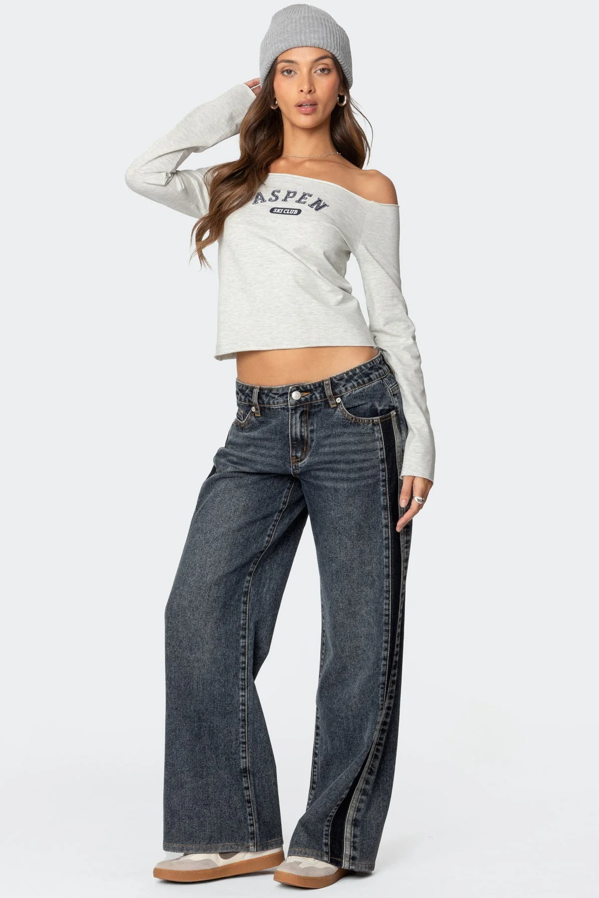 Graphic Text Aspen Off Shoulder Long Sleeve Top
