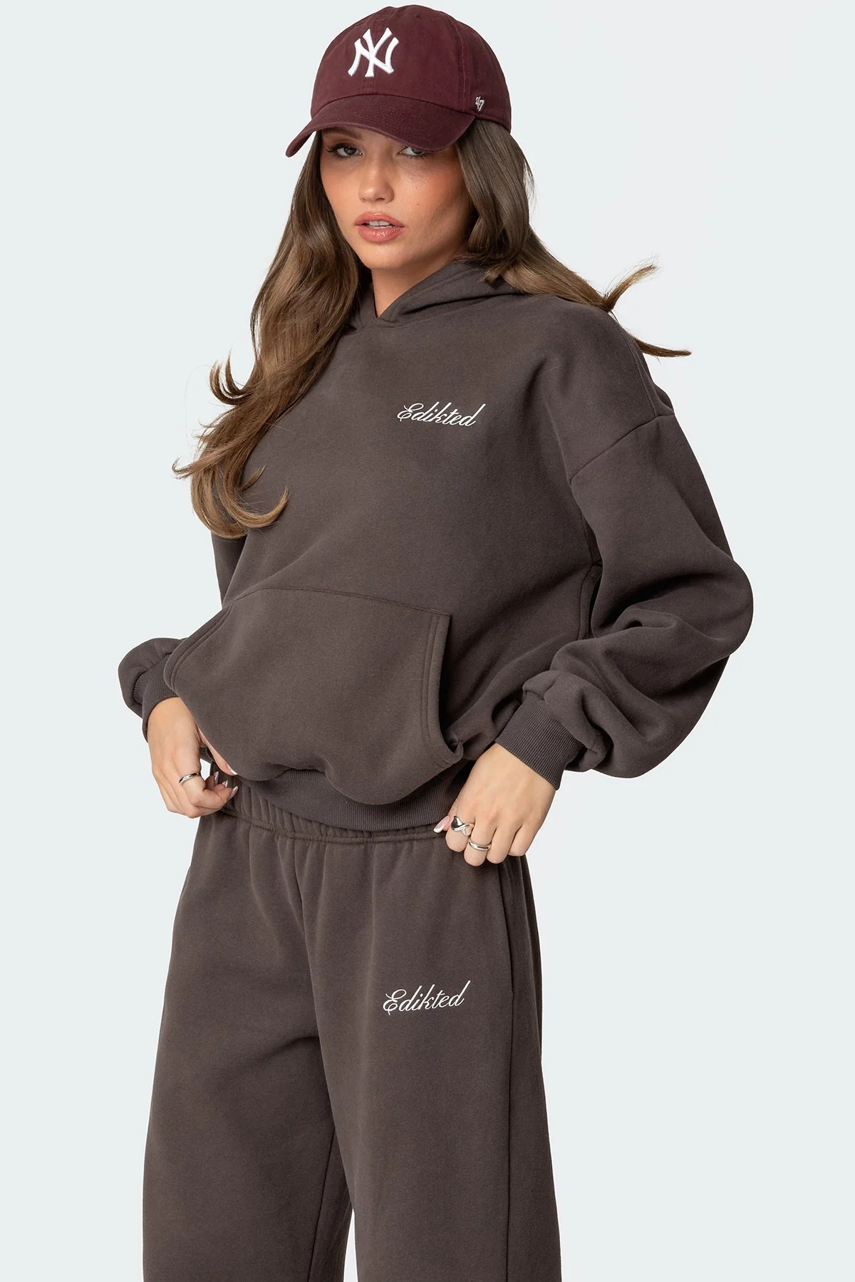 Dark Gray Oversized Kangaroo Pocket Hoodie Set