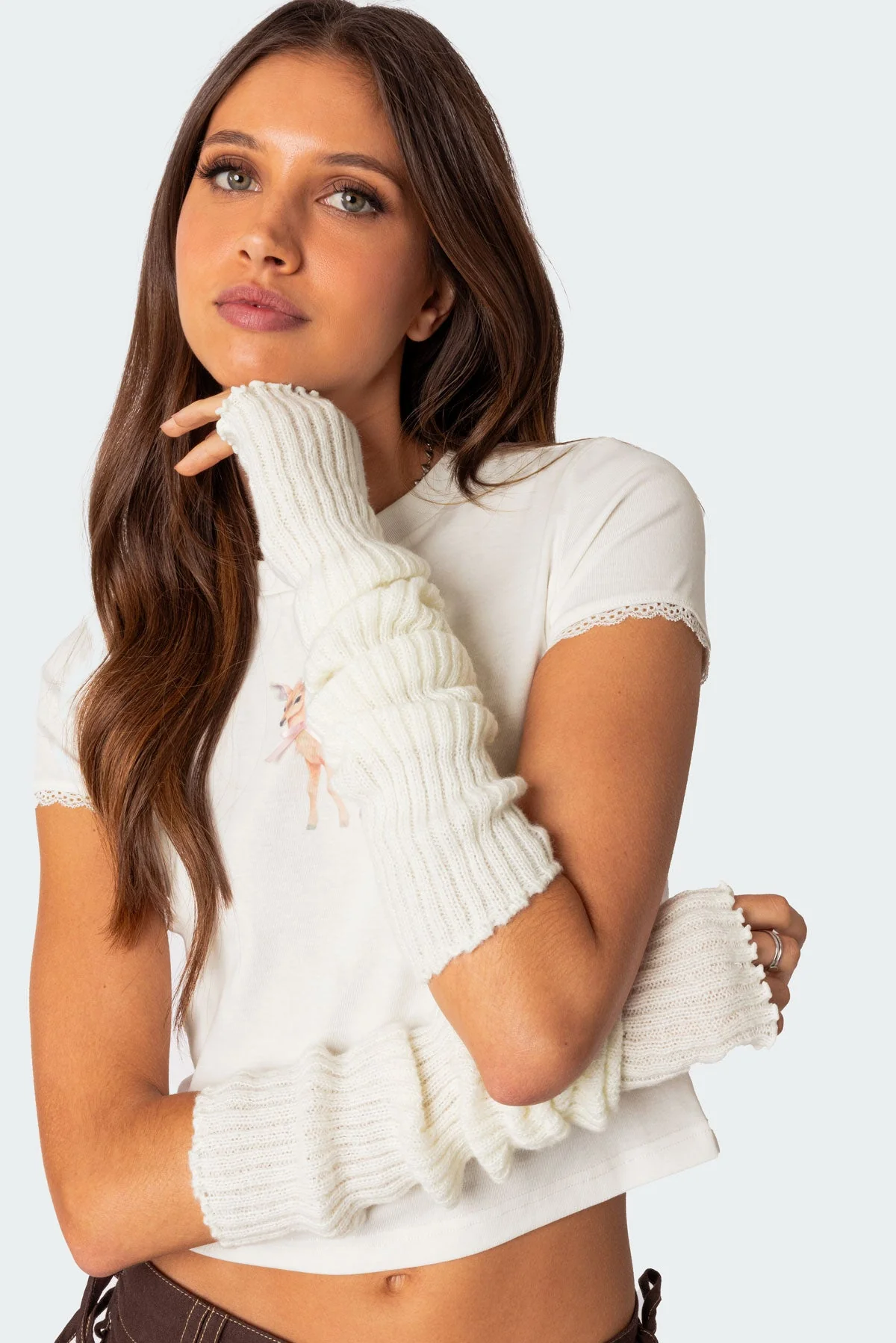 White Knit Arm Warmers for All-Season Fashion Accessory