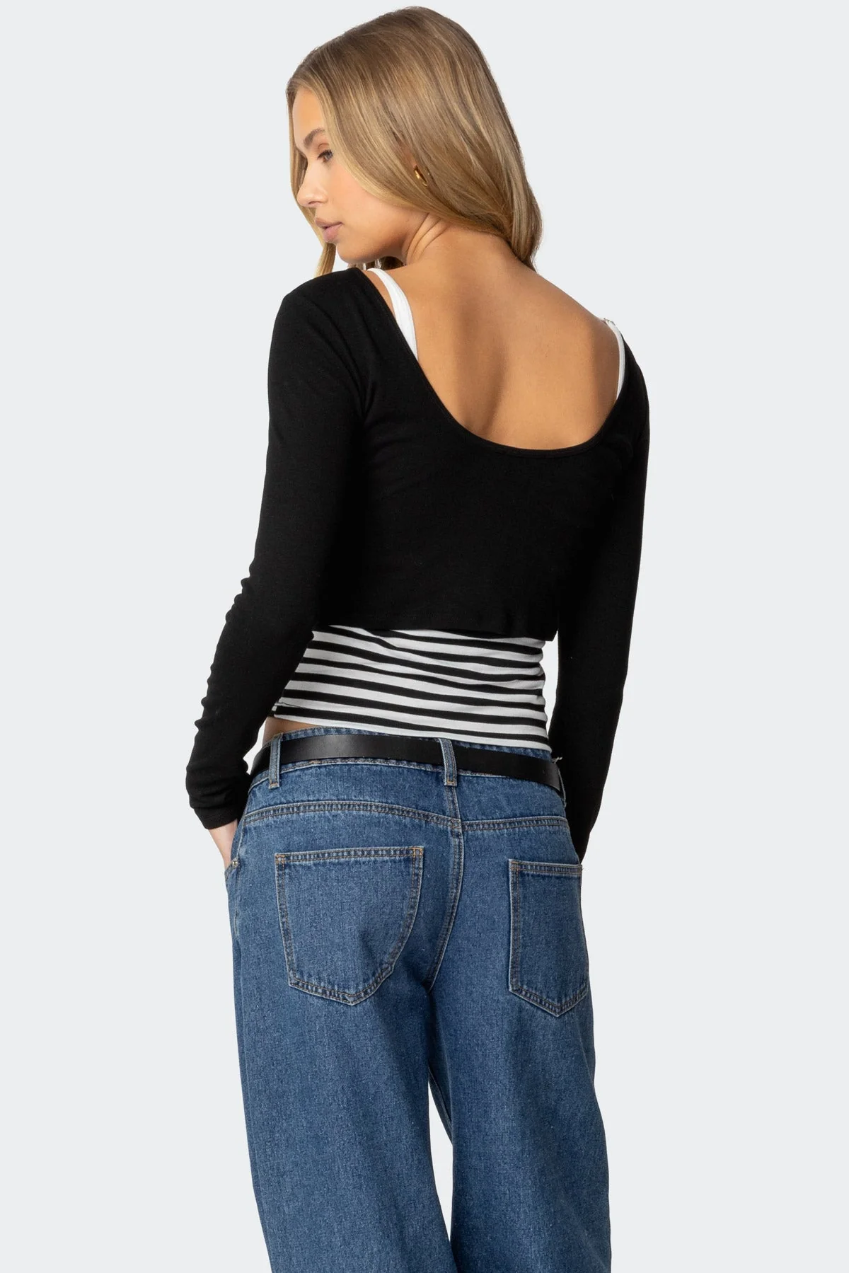 Striped Layered Top in Black | Adjustable Straps & Low Back