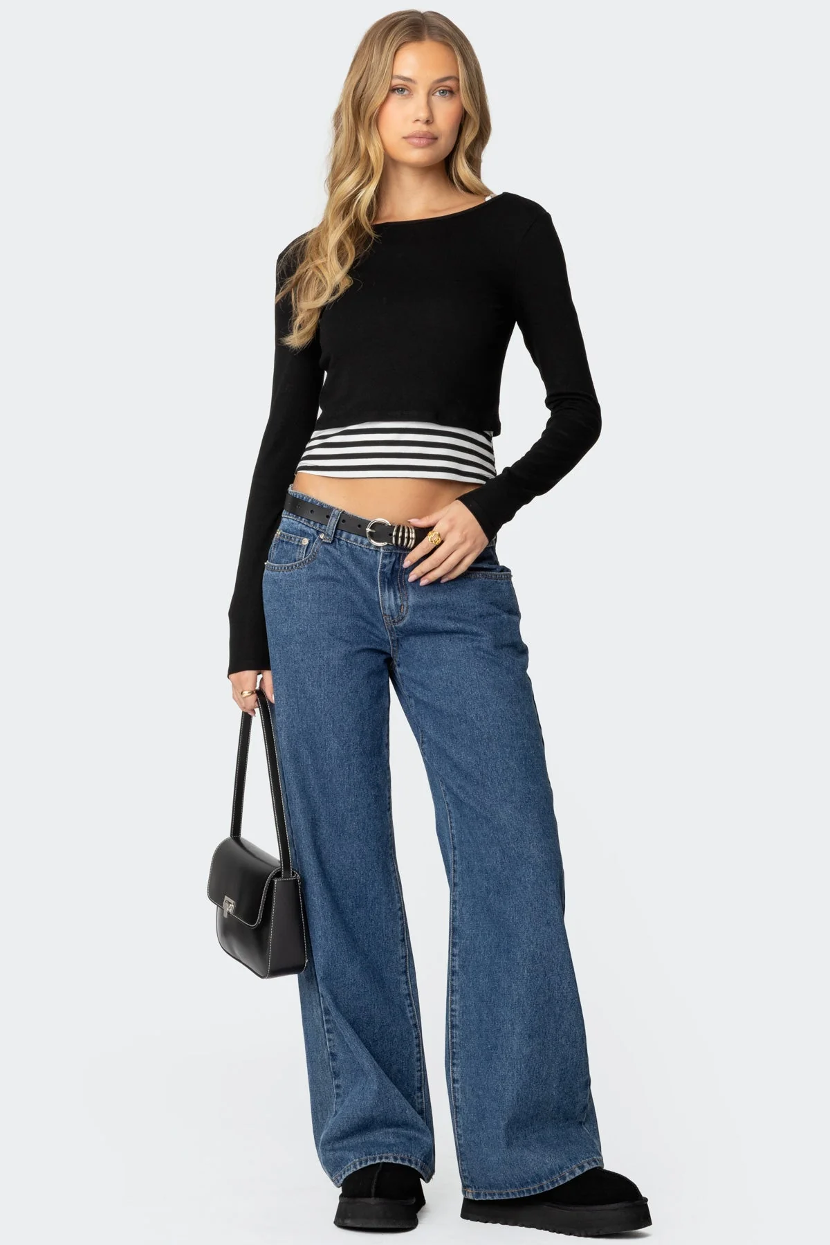 Striped Layered Top in Black | Adjustable Straps & Low Back