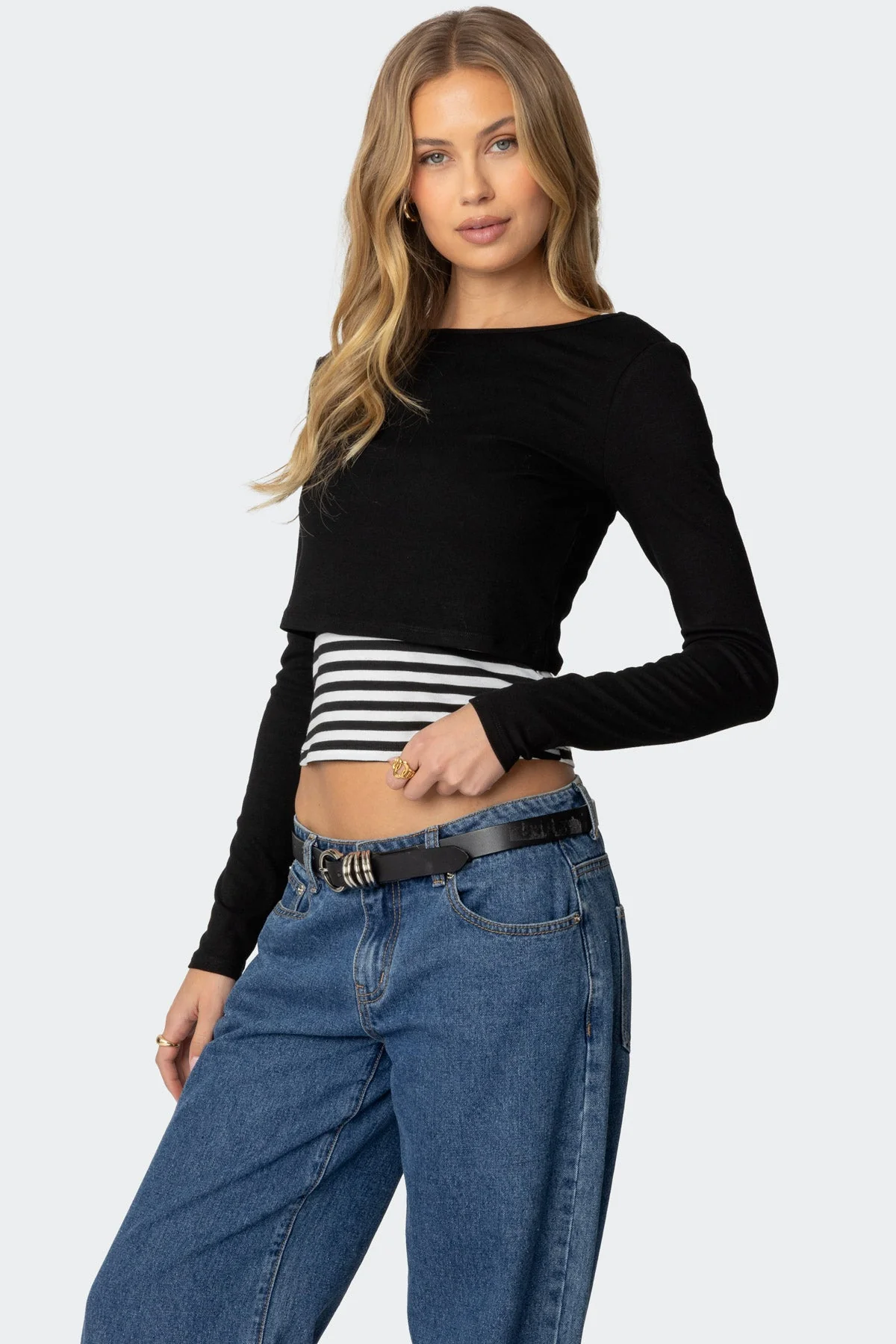 Striped Layered Top in Black | Adjustable Straps & Low Back