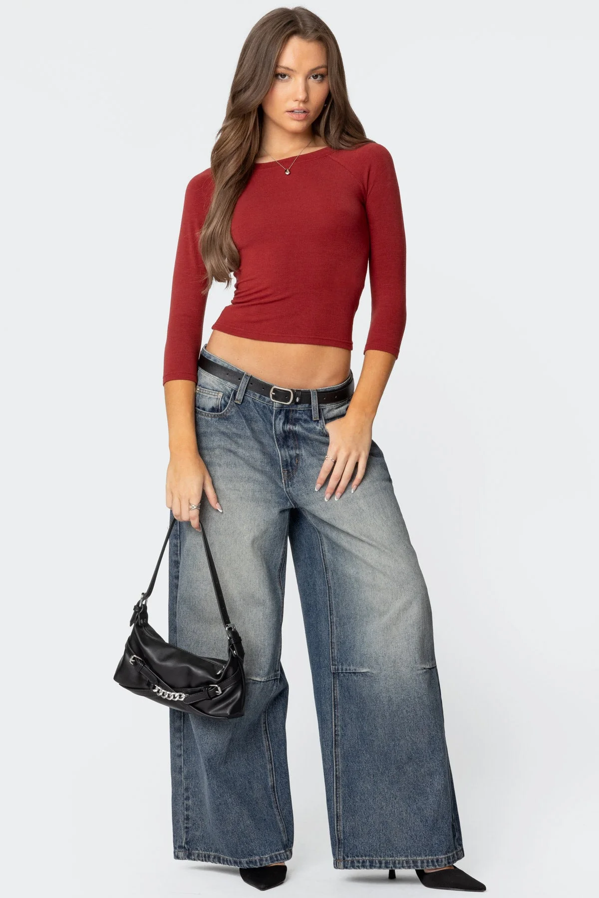 Burgundy Quarter Sleeve Top for Women