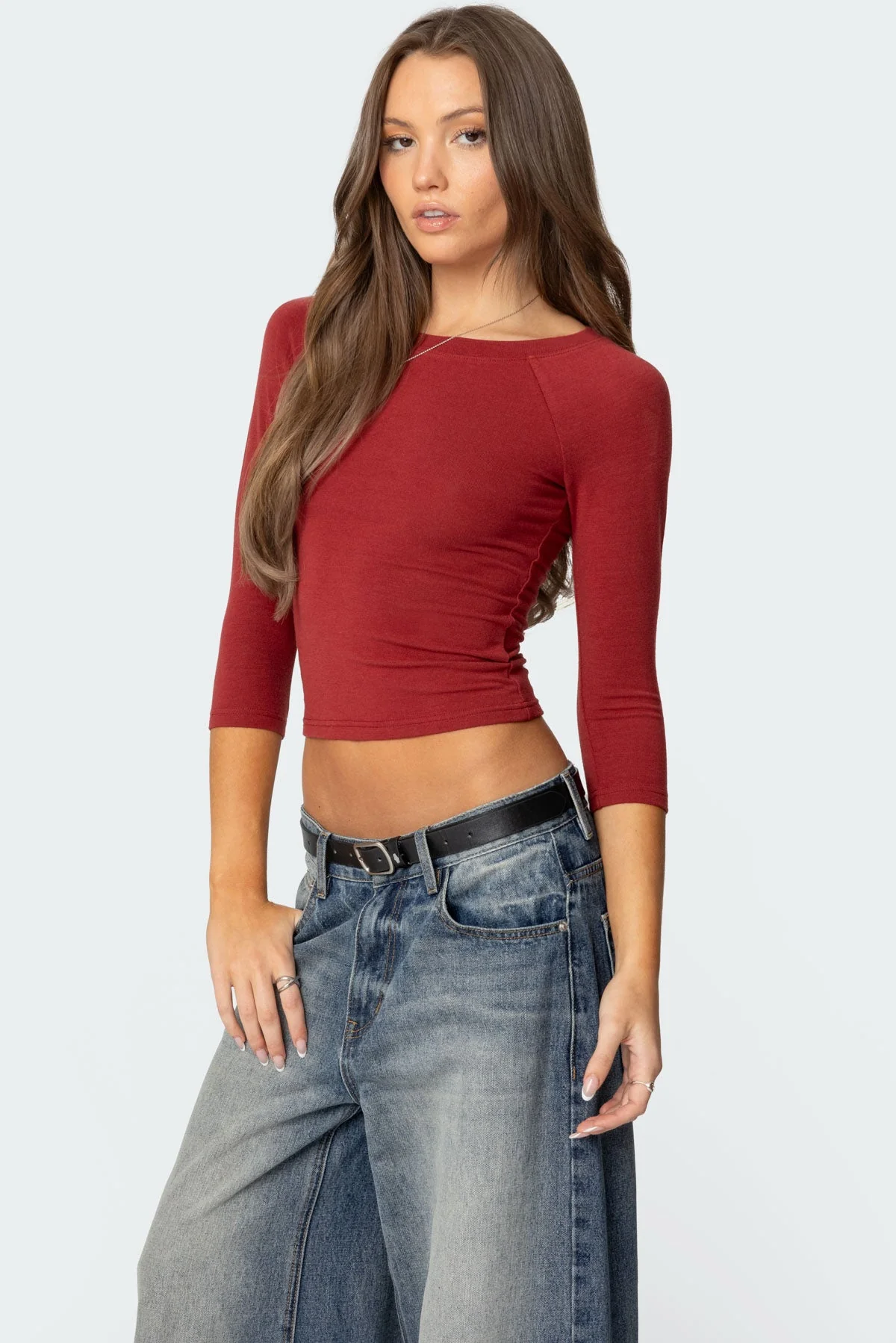 Burgundy Quarter Sleeve Top for Women