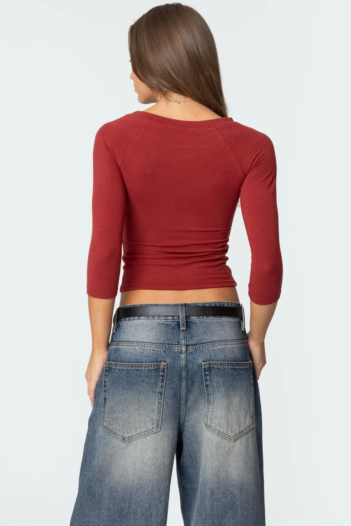 Burgundy Quarter Sleeve Top for Women