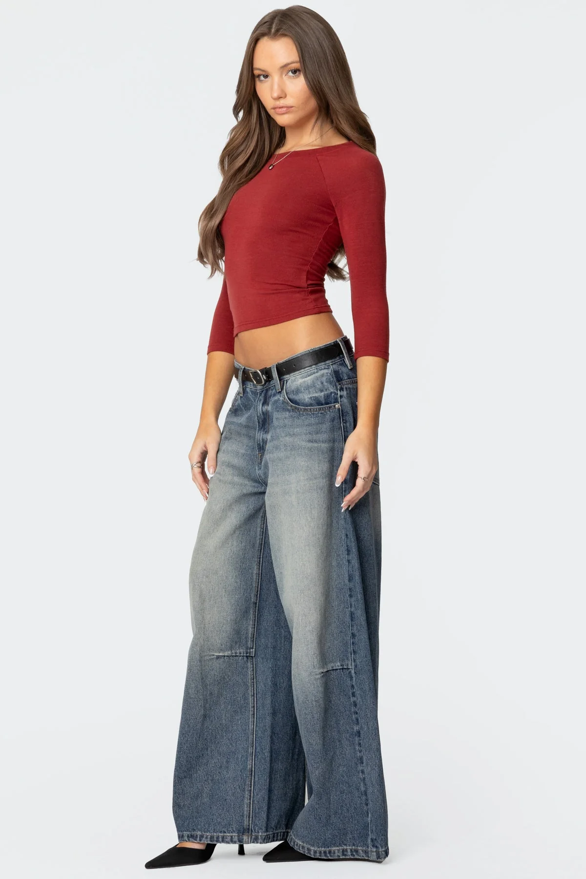 Burgundy Quarter Sleeve Top for Women