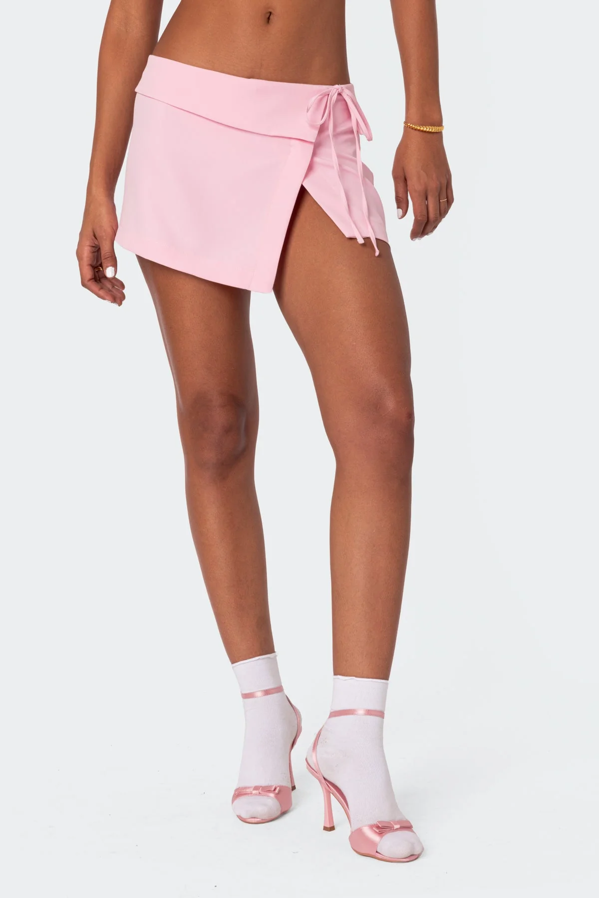 Pink Asymmetric Wrap Mini Skirt Set
