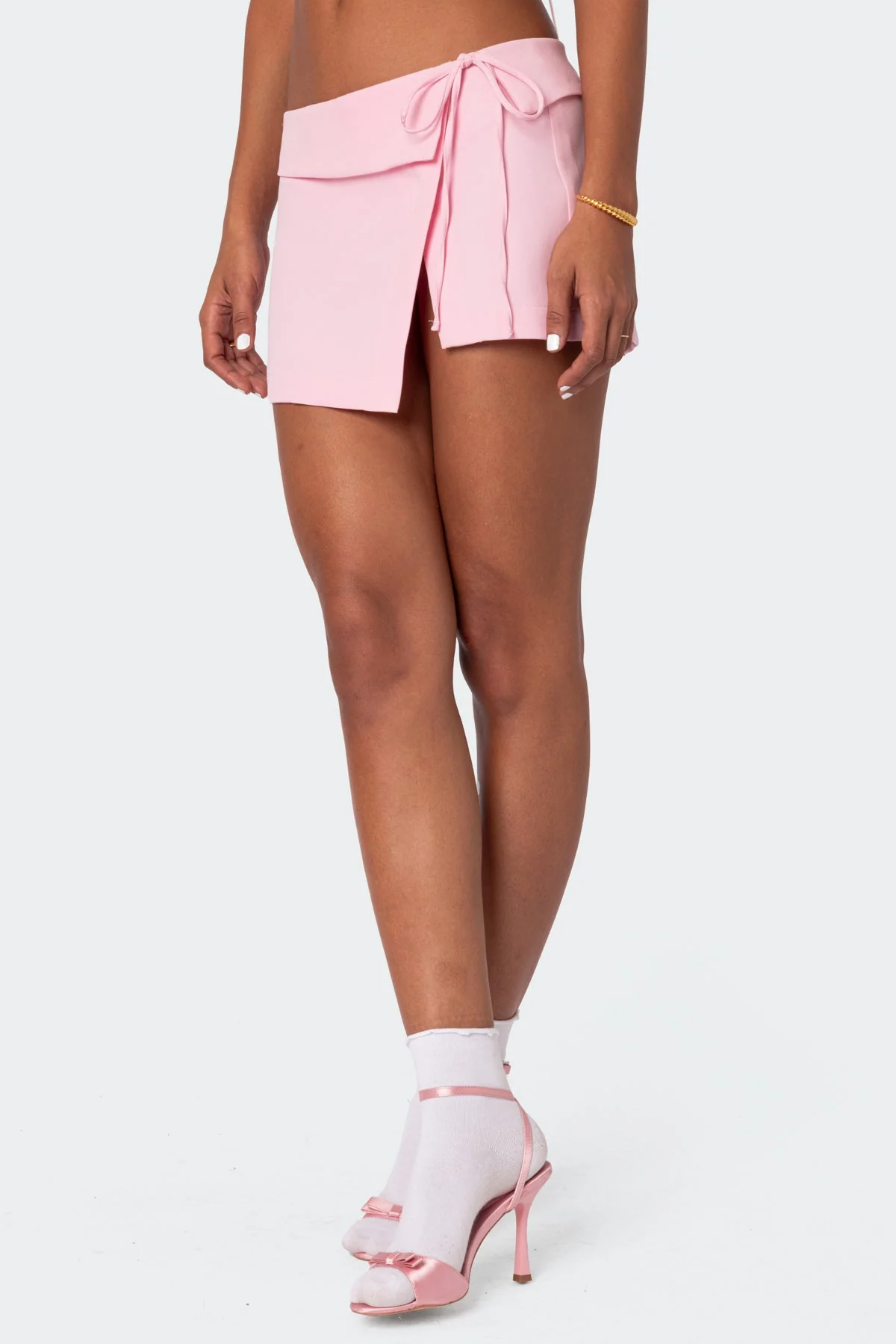 Pink Asymmetric Wrap Mini Skirt Set