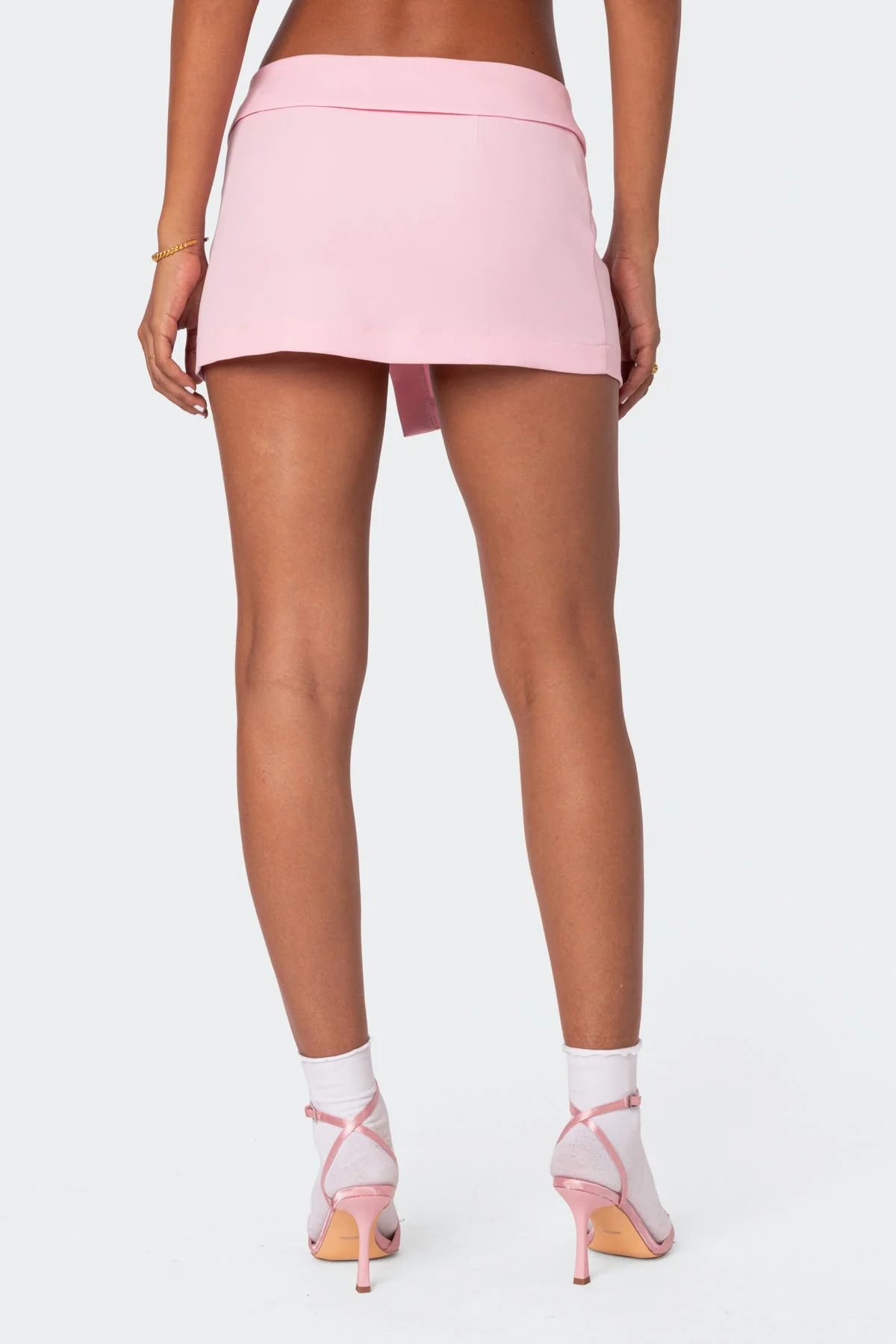 Pink Asymmetric Wrap Mini Skirt Set