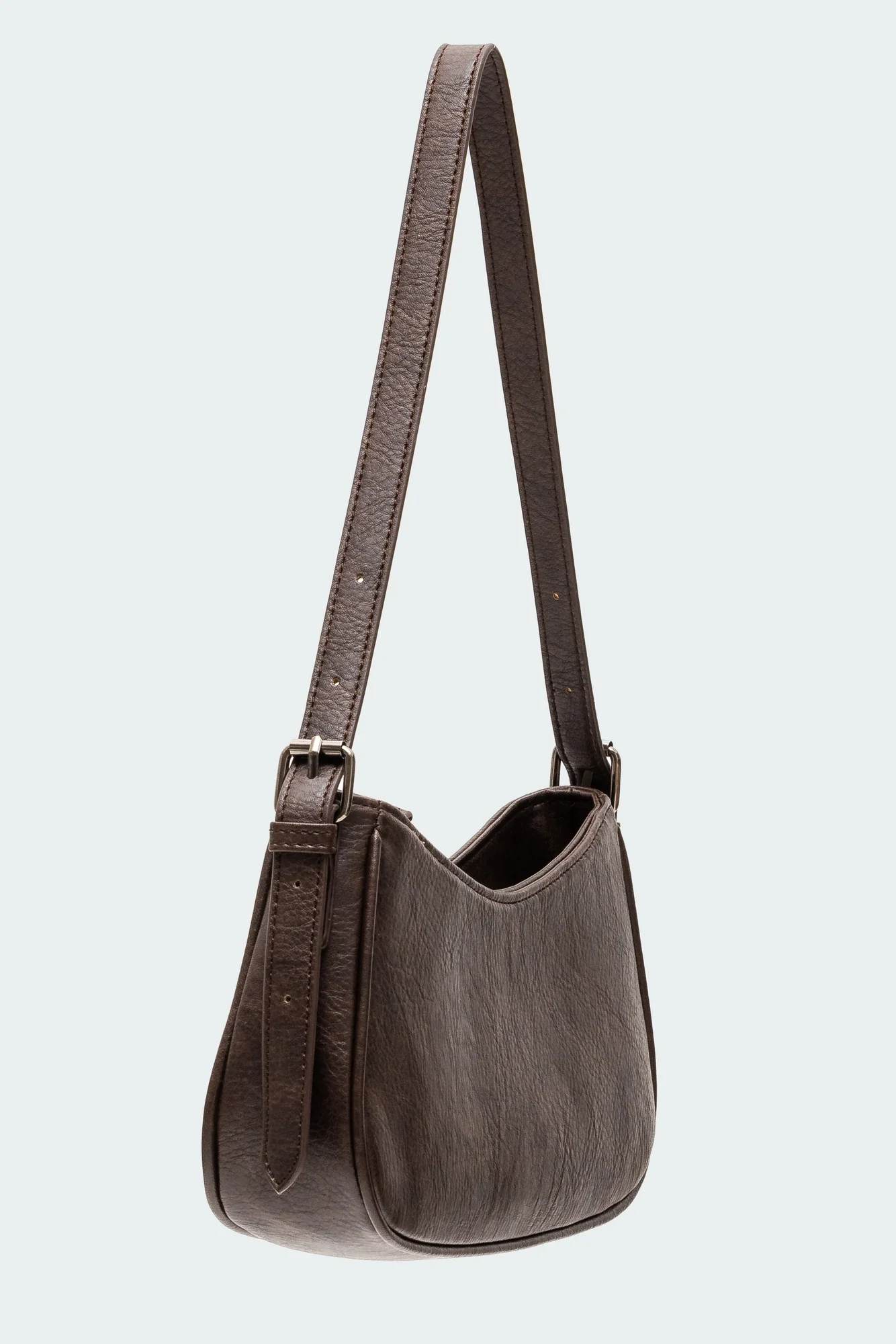 Dark Brown Curved Faux Leather Shoulder Bag