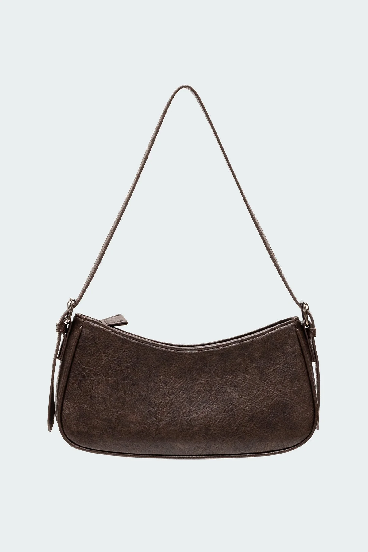 Dark Brown Curved Faux Leather Shoulder Bag